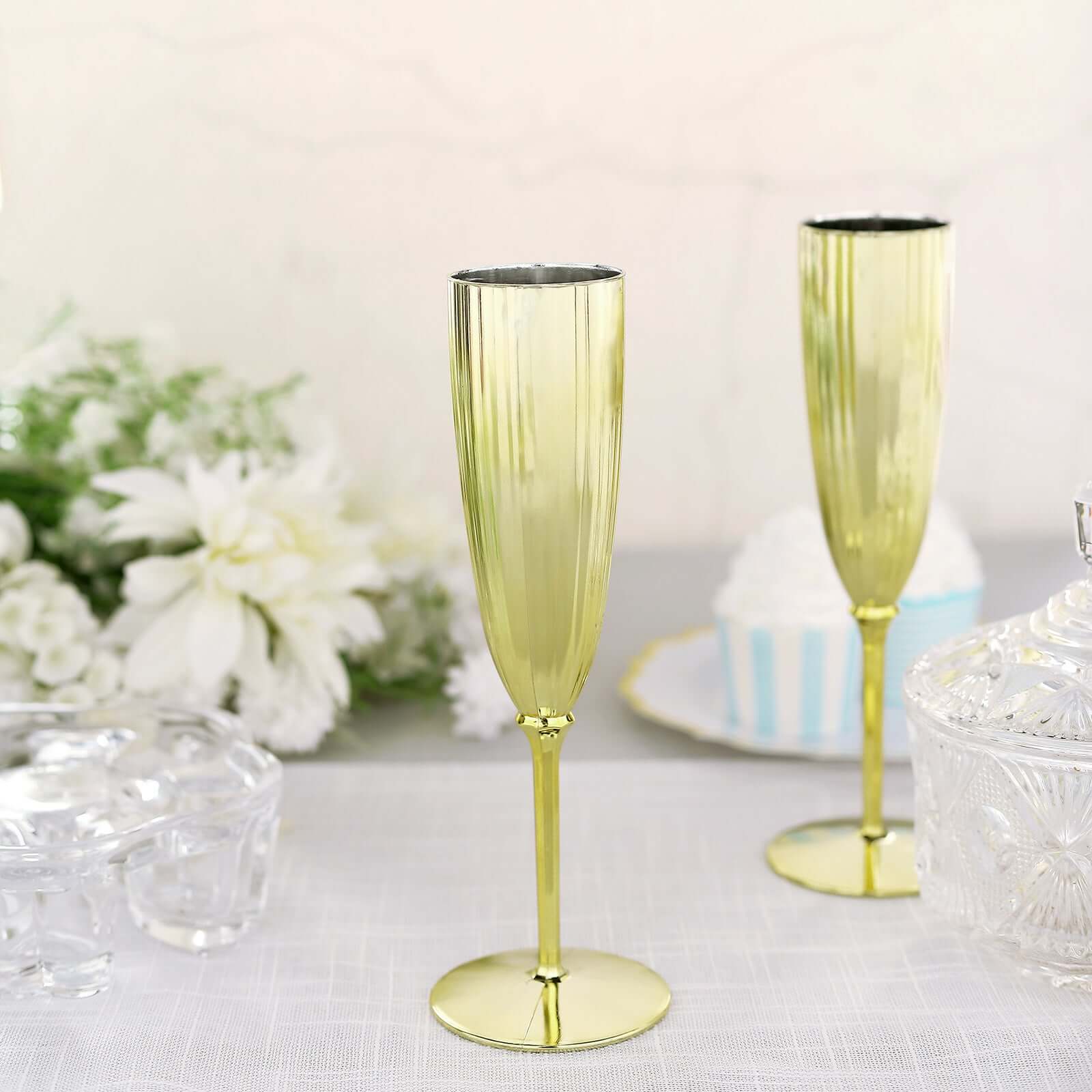 6-Pack Plastic Champagne Flutes 5oz Metallic Gold - Stylish Disposable Champagne Glasses for Cocktail Parties & Receptions - Image 9