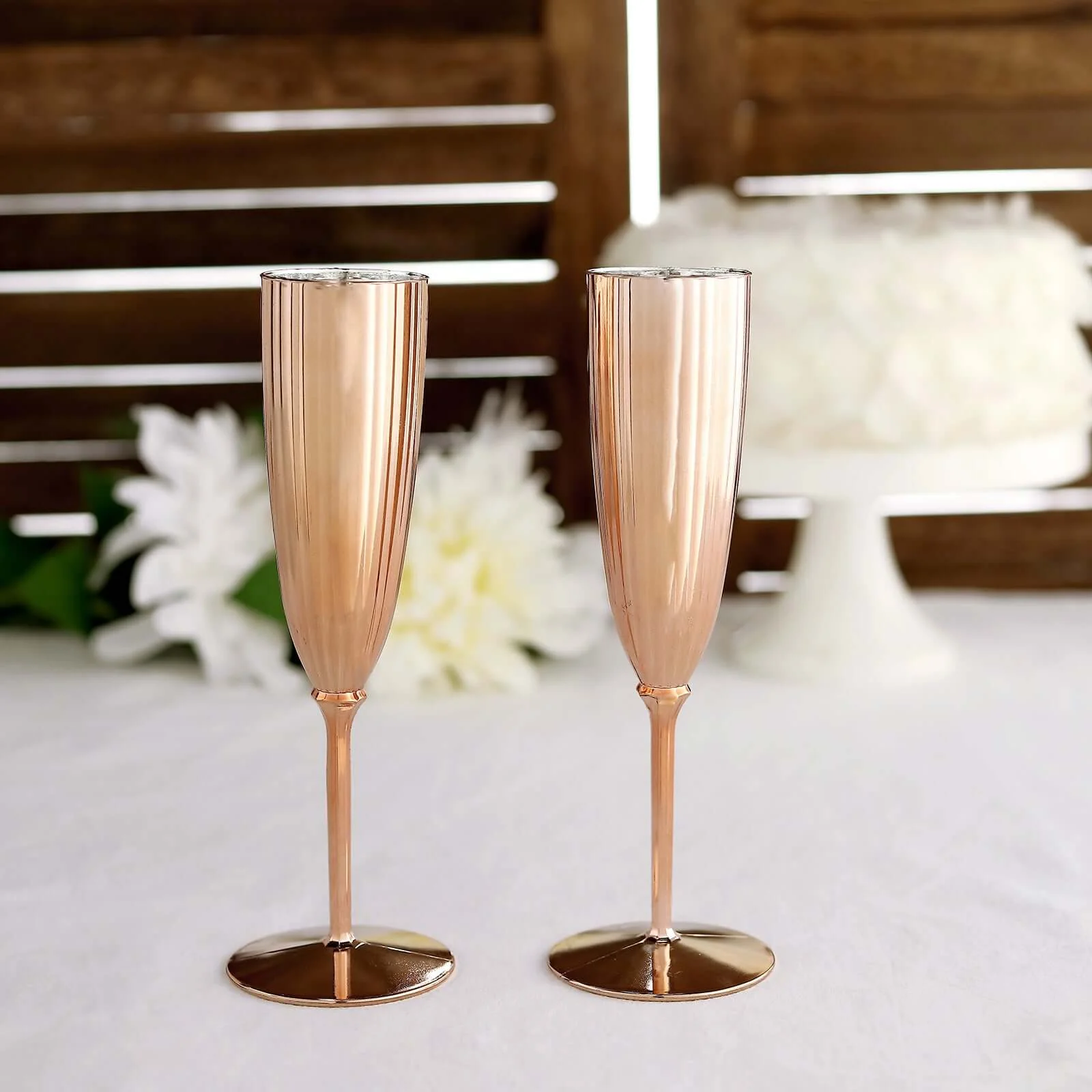 6-Pack Plastic Champagne Flutes 5oz Metallic Rose Gold - Stylish Disposable Champagne Glasses for Cocktail Parties & Receptions - Image 8