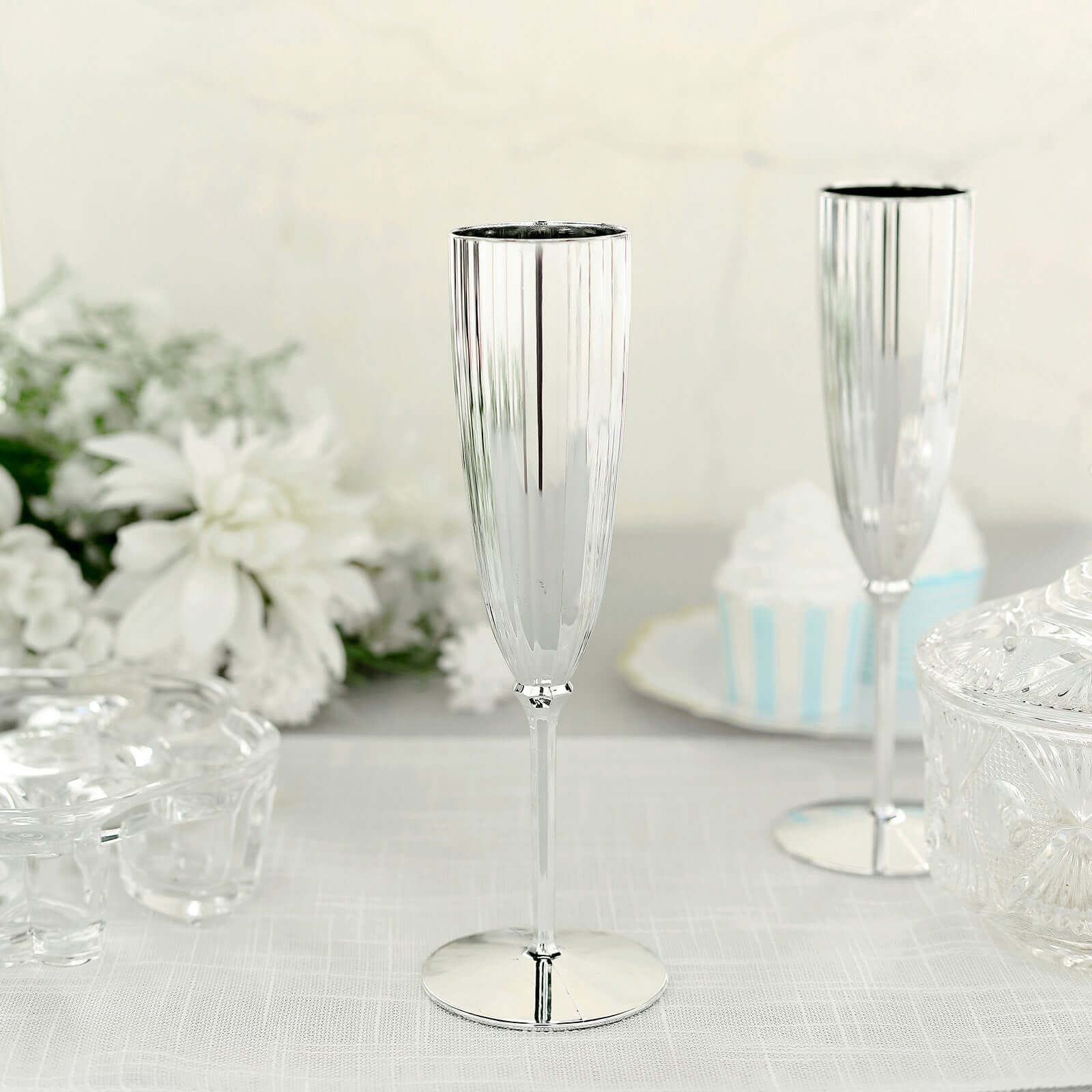 6-Pack Plastic Champagne Flutes 5oz Silver - Stylish Disposable Champagne Glasses for Cocktail Parties & Receptions - Image 10
