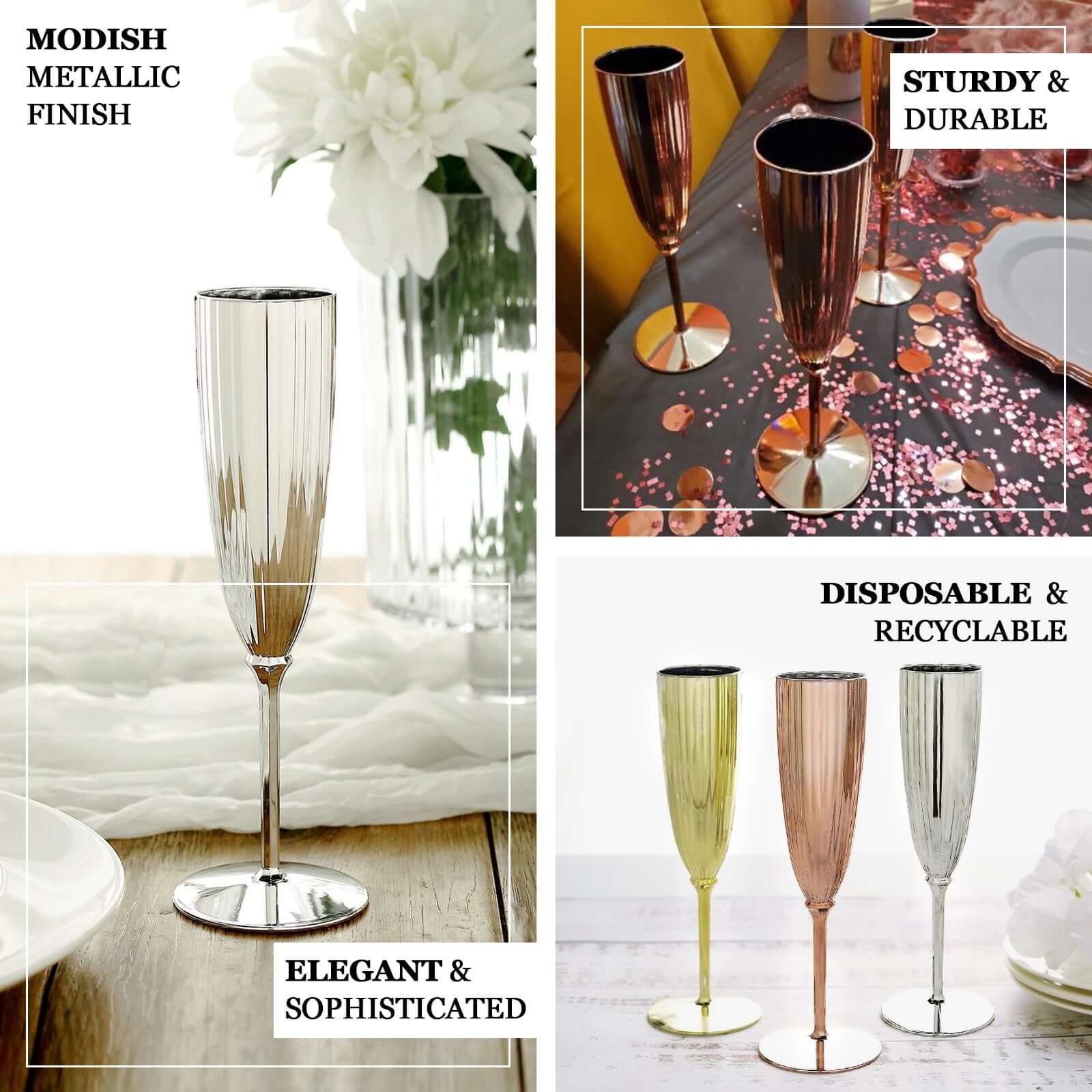 6-Pack Plastic Champagne Flutes 5oz Silver - Stylish Disposable Champagne Glasses for Cocktail Parties & Receptions - Image 4