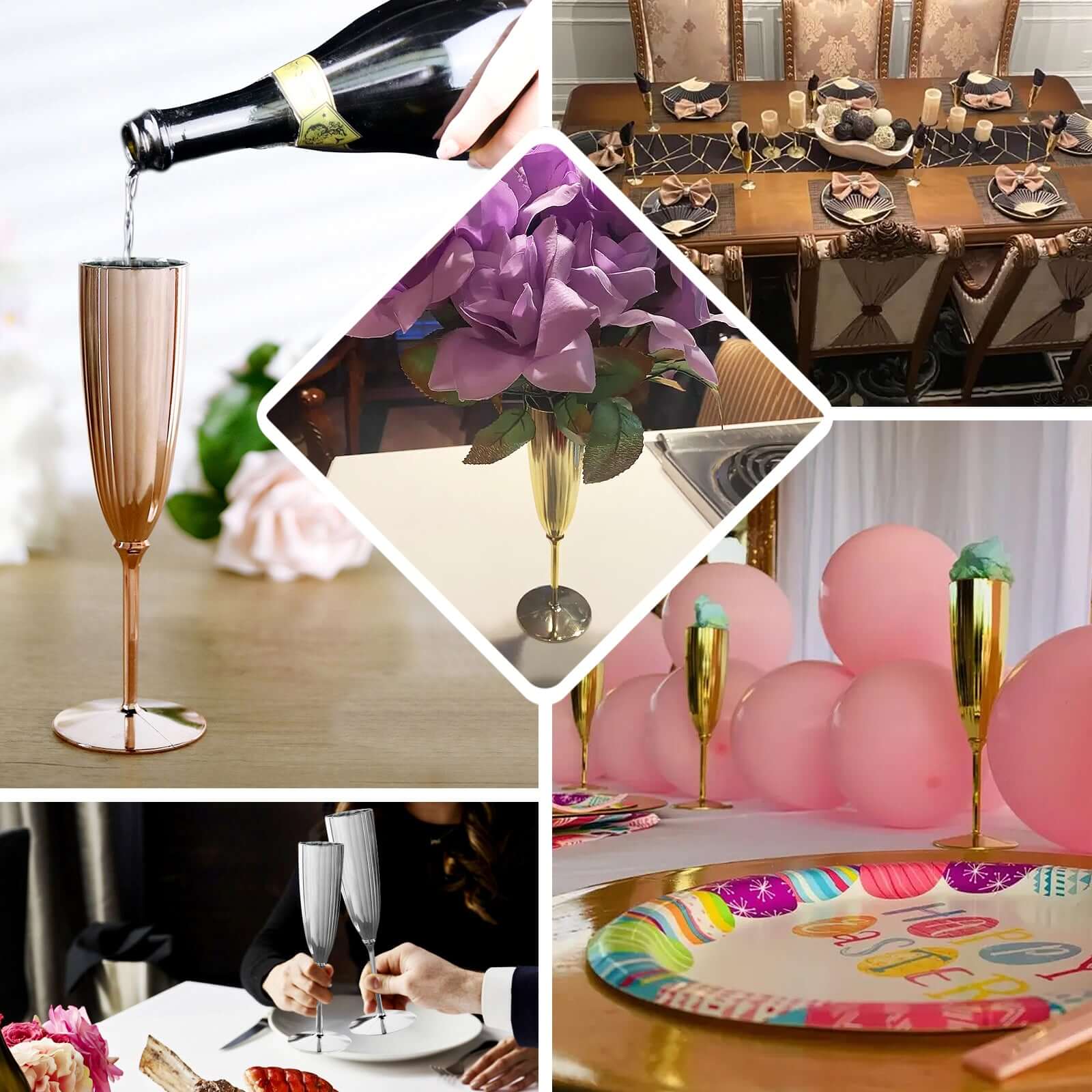 6-Pack Plastic Champagne Flutes 5oz Silver - Stylish Disposable Champagne Glasses for Cocktail Parties & Receptions - Image 5