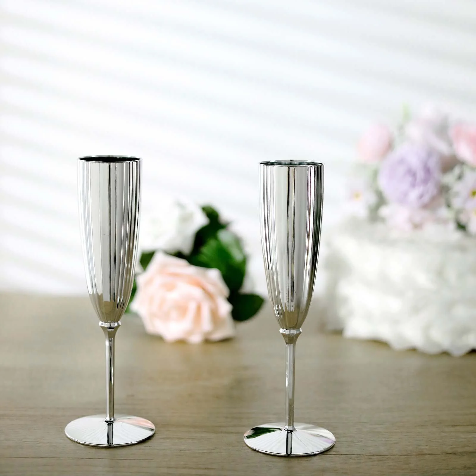 6-Pack Plastic Champagne Flutes 5oz Silver - Stylish Disposable Champagne Glasses for Cocktail Parties & Receptions - Image 6