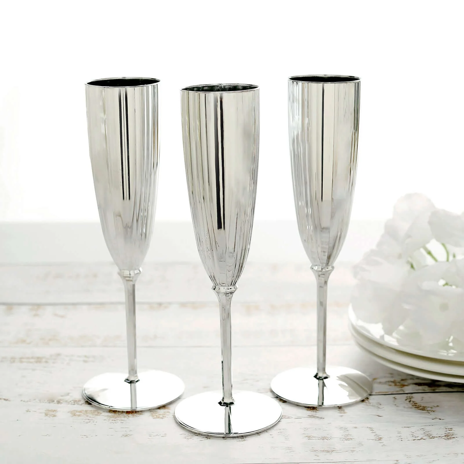 6-Pack Plastic Champagne Flutes 5oz Silver - Stylish Disposable Champagne Glasses for Cocktail Parties & Receptions - Image 9