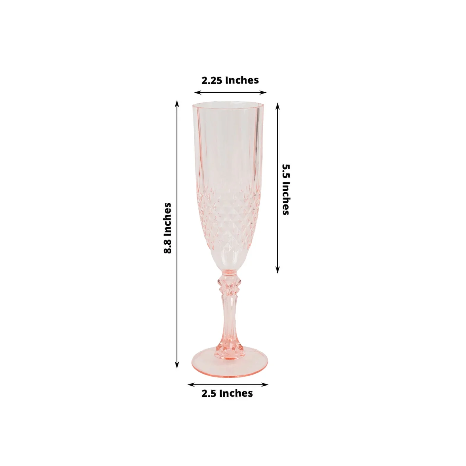 6-Pack Plastic Champagne Glasses 8oz, Crystal Cut Style Transparent Blush - Shatterproof Wedding Toast Flutes - Image 2