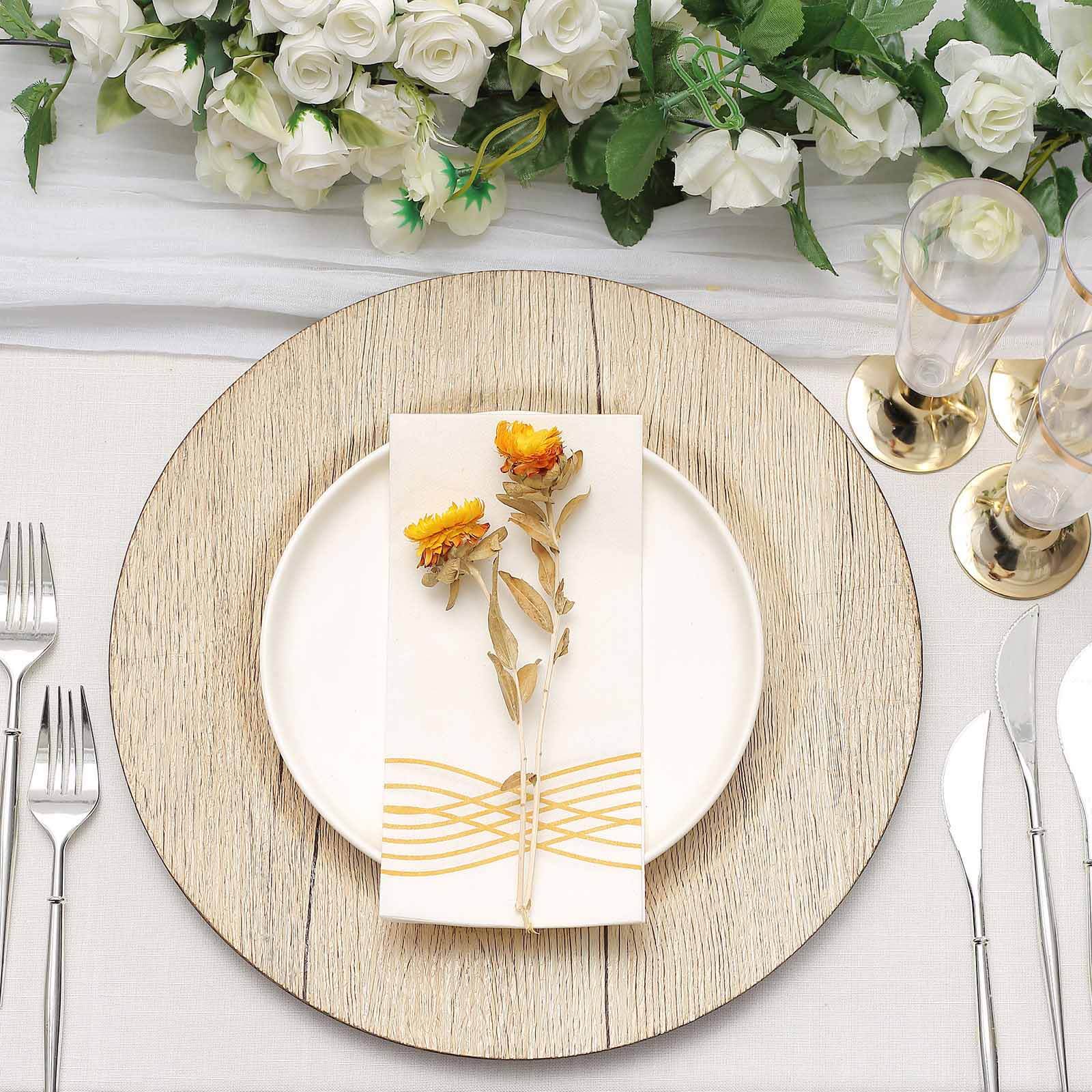 6-Pack Plastic Charger Plates 13" Round Natural with Faux Wood Finish - Rustic Boho Chic Dinner Party Charger Tableware - Image 2
