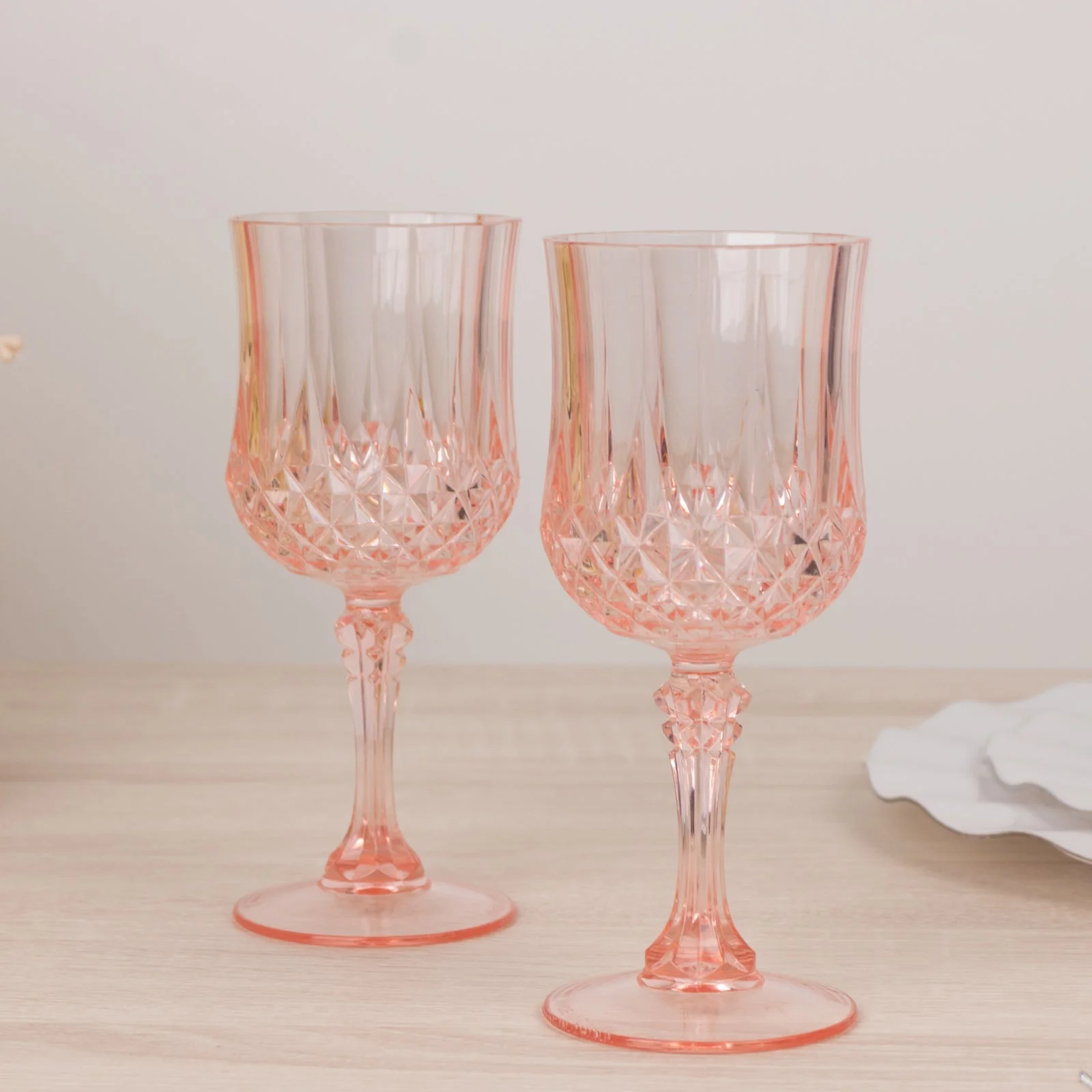 6-Pack Plastic Crystal Cut Wine Glasses 8oz, Transparent Blush - Shatterproof Cocktail Goblets - Image 7