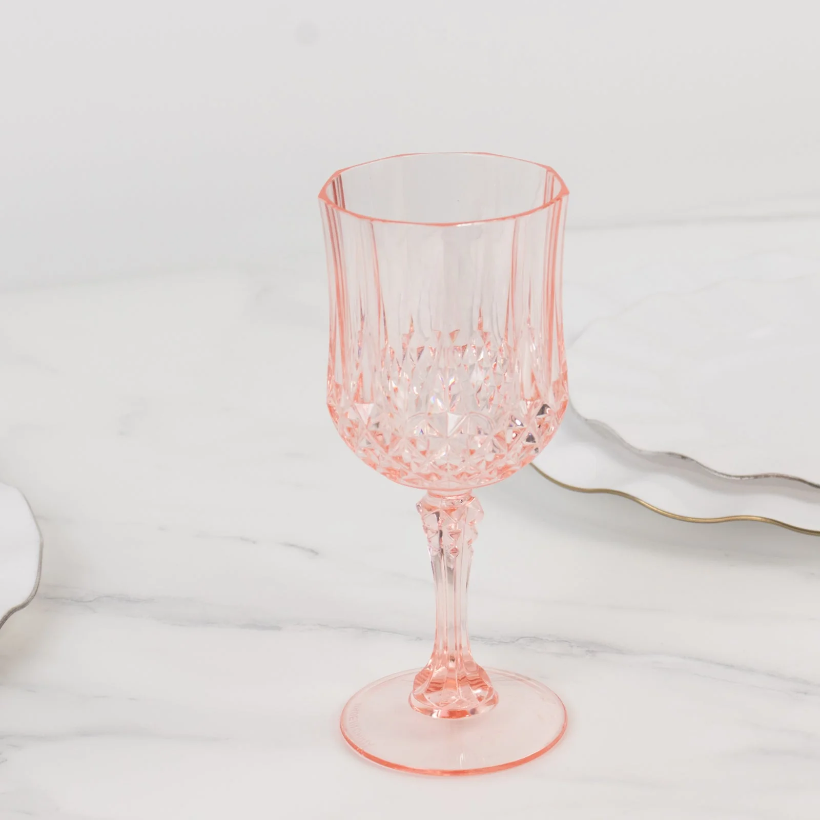 6-Pack Plastic Crystal Cut Wine Glasses 8oz, Transparent Blush - Shatterproof Cocktail Goblets - Image 8