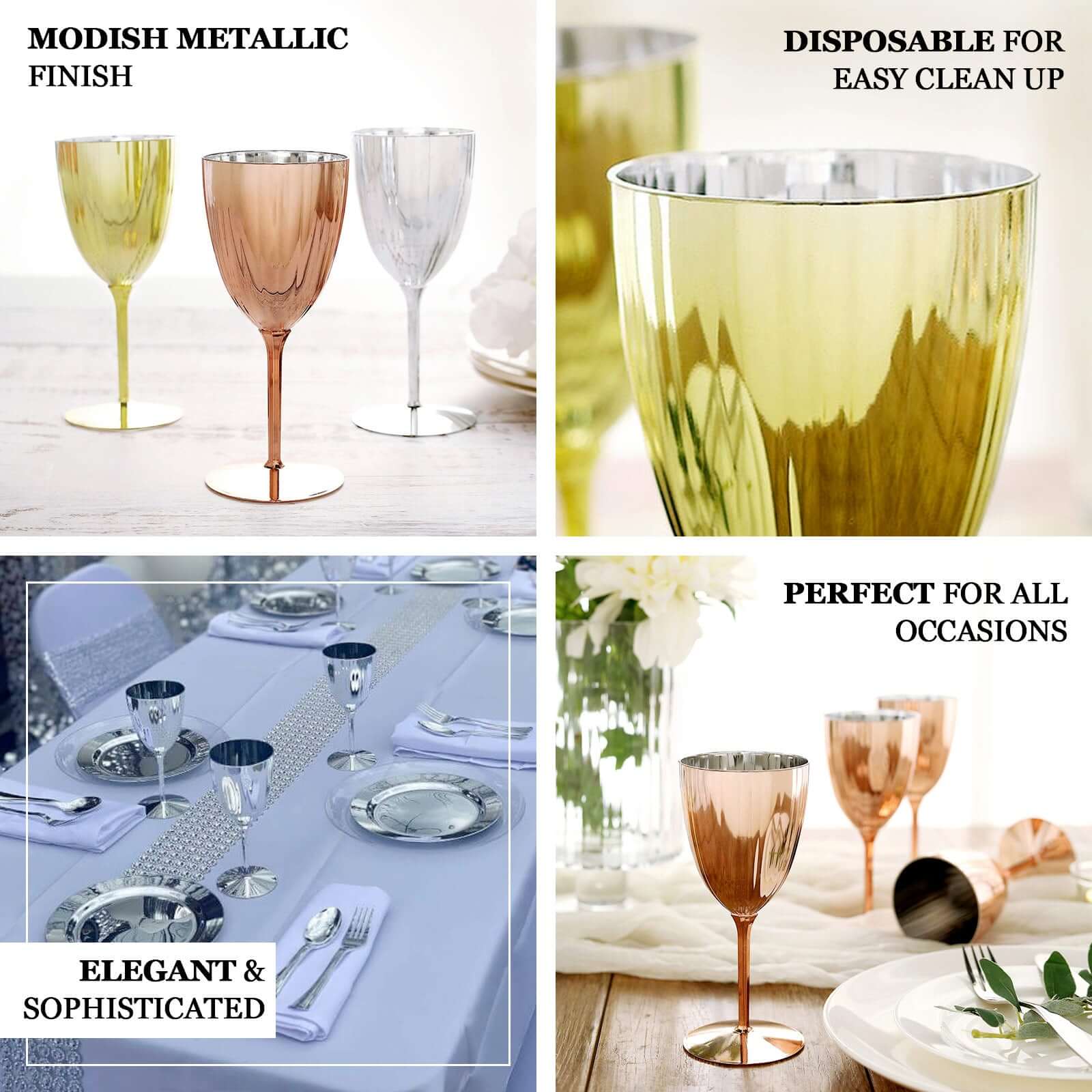 6-Pack Plastic Wine Glasses 8oz Metallic Rose Gold - Stylish Disposable Goblets for Weddings & Special Occasions - Image 4