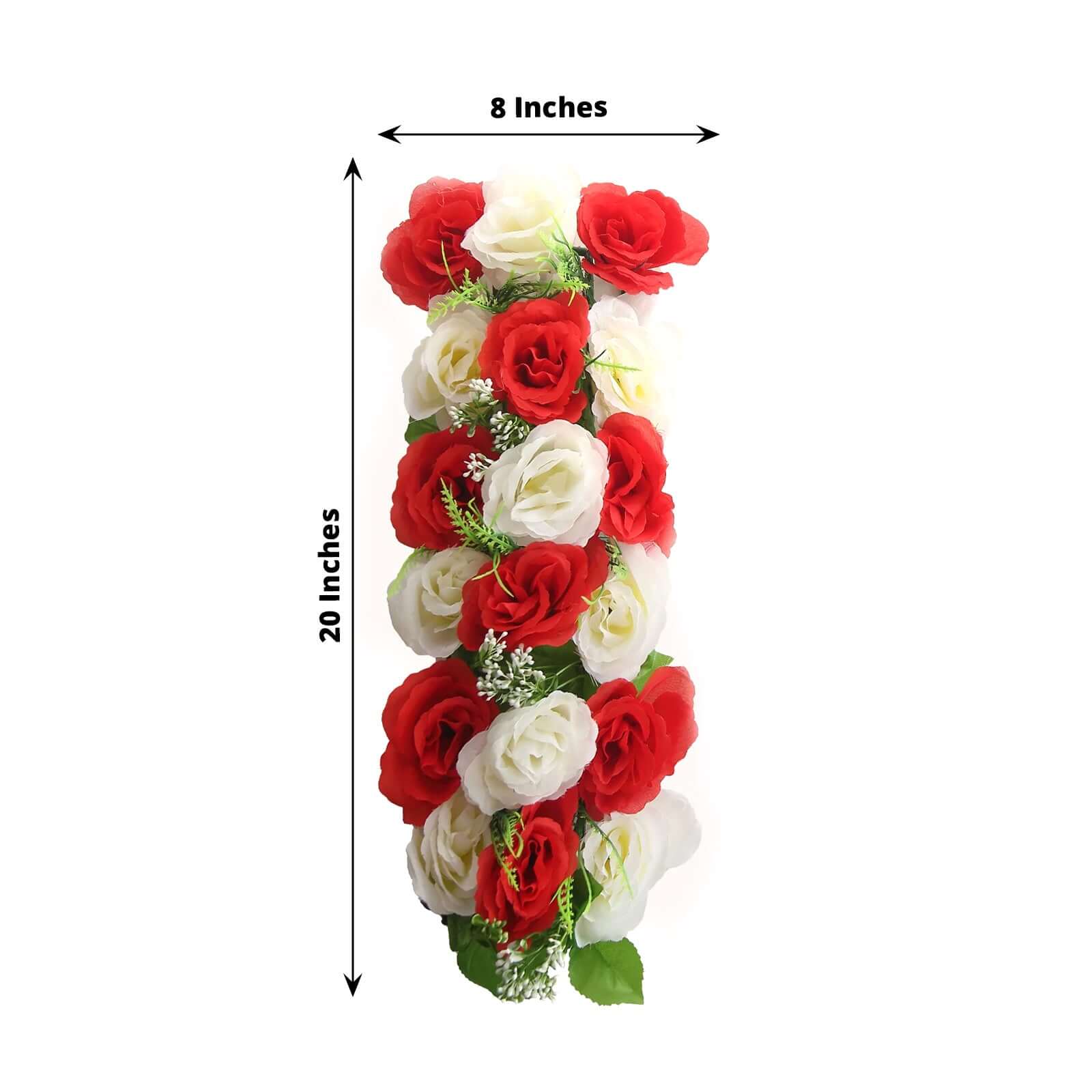 6 Pack Red Ivory Silk Rose Flower Panel Table Runner, Artificial Floral Arrangements Dining Table Decor - 20"x8" - Image 3