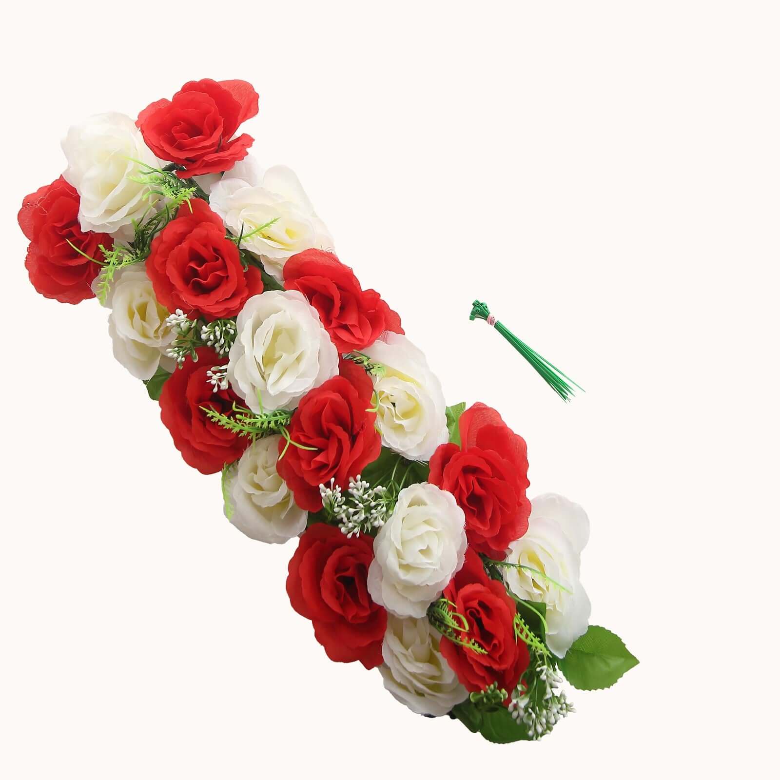 6 Pack Red Ivory Silk Rose Flower Panel Table Runner, Artificial Floral Arrangements Dining Table Decor - 20"x8" - Image 8