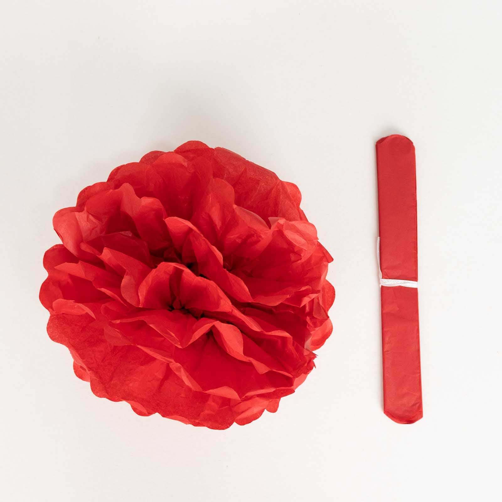 6 Pack Red Tissue Paper Pom Poms Flower Balls, Ceiling Wall Hanging Decorations - 10" - Image 8