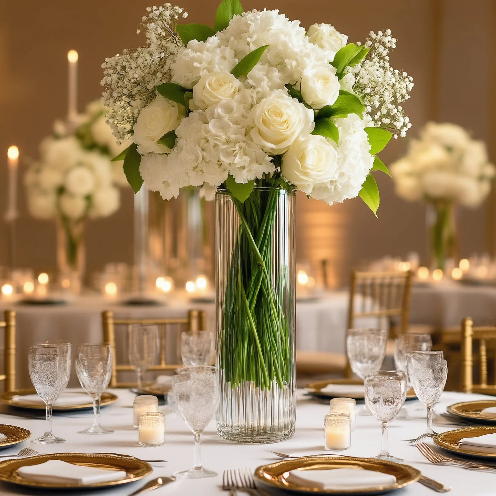 6 Pack Ribbed Cylinder Glass Vases – 12" Clear Tall Vases for Floral Arrangements, Tabletop Decor & Events - Image 2