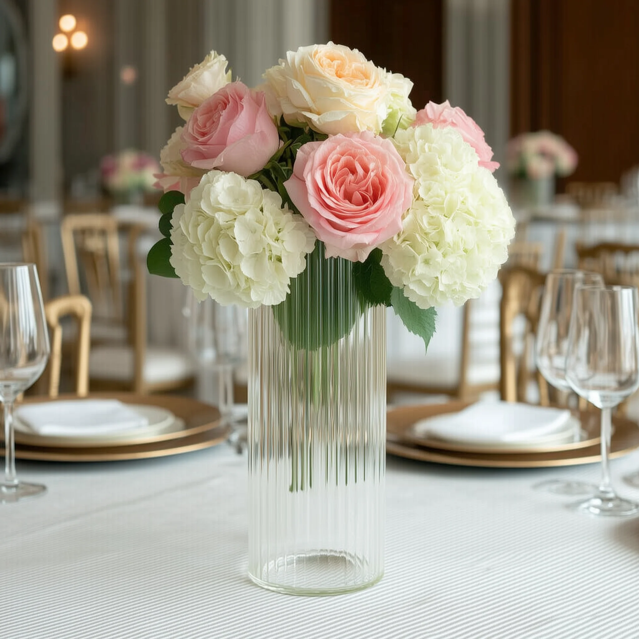6 Pack Ribbed Cylinder Glass Vases – 12" Clear Tall Vases for Floral Arrangements, Tabletop Decor & Events - Image 4