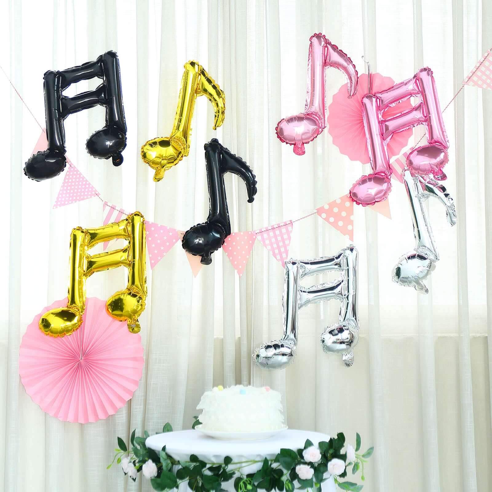 6 Pack Rose Gold Single and Double Music Note Mylar Foil Balloons - Image 10