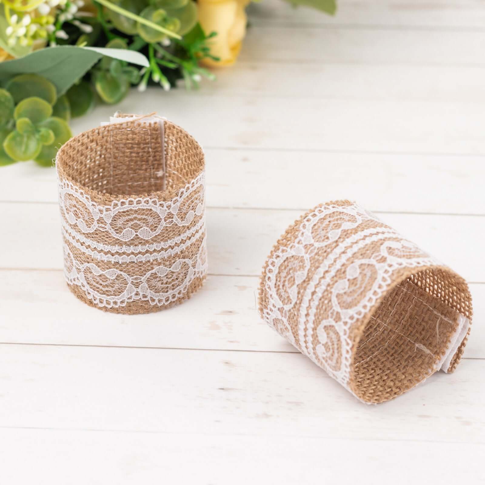 6 Pack Rustic Farmhouse Style Jute and Lace Napkin Rings, Boho Chic Burlap Serviette Buckles Holder - Image 5