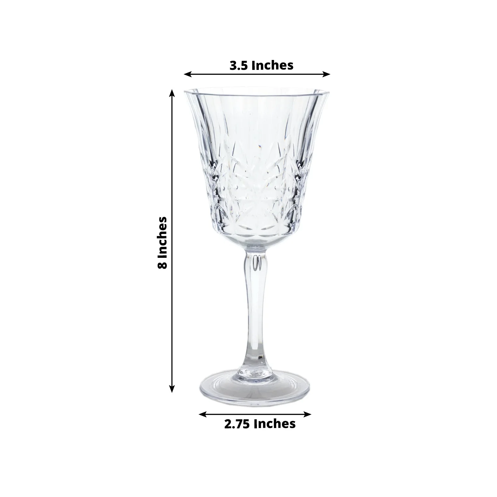 6 Pack Shatterproof Plastic Wine Glasses Clear with Embossed Leaf Pattern, 10oz Reusable Cocktail Glasses - 8" - Image 3