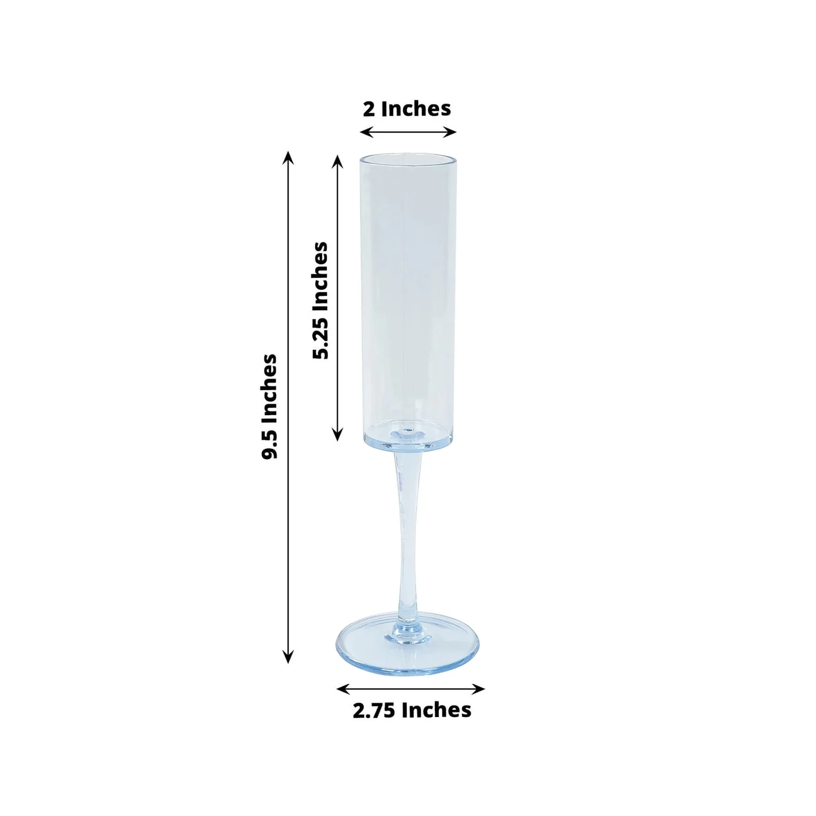 6-Pack Transparent Dusty Blue Plastic Champagne Flute Glasses 6oz, Cylindrical Shape with Long Stems - Reusable Wine Mimosa Goblets 9.5" Tall - Image 3