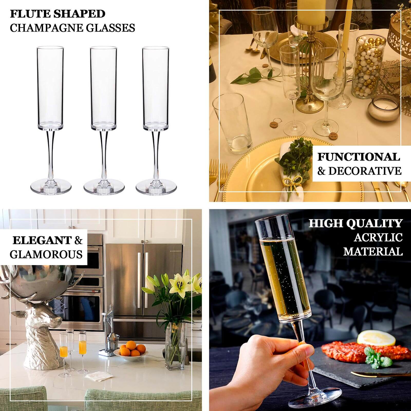 6-Pack Transparent Dusty Blue Plastic Champagne Flute Glasses 6oz, Cylindrical Shape with Long Stems - Reusable Wine Mimosa Goblets 9.5" Tall - Image 5