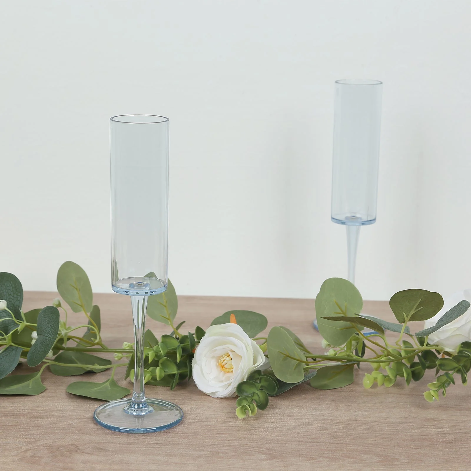 6-Pack Transparent Dusty Blue Plastic Champagne Flute Glasses 6oz, Cylindrical Shape with Long Stems - Reusable Wine Mimosa Goblets 9.5" Tall - Image 6
