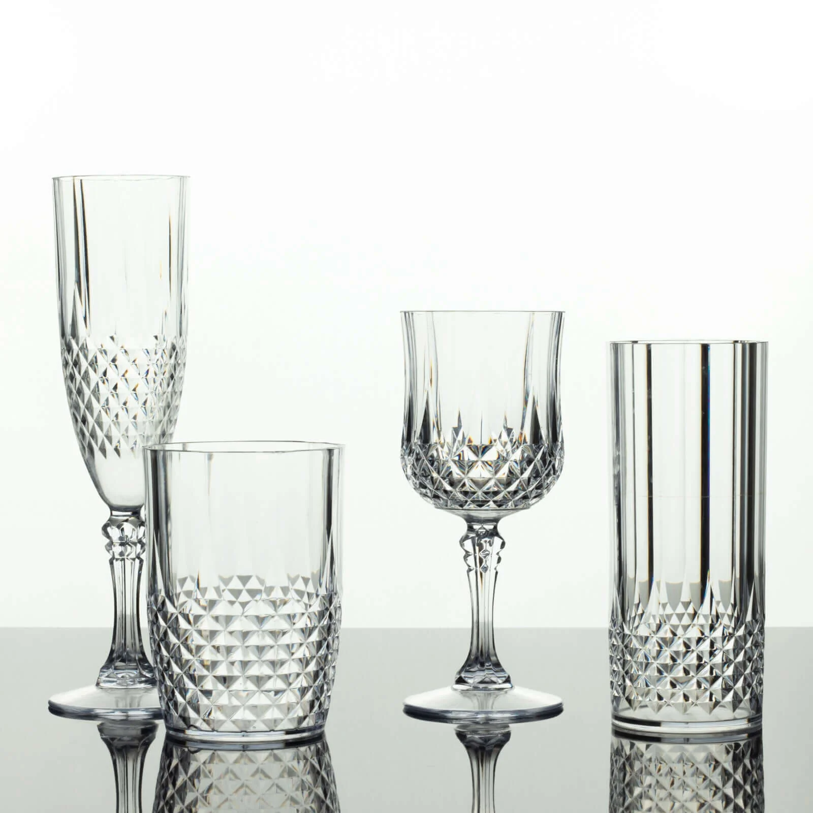 6-Pack Transparent Plastic All-Purpose Cups 16oz, Crystal Cut Style Clear - Shatterproof Short Tumblers - Image 2