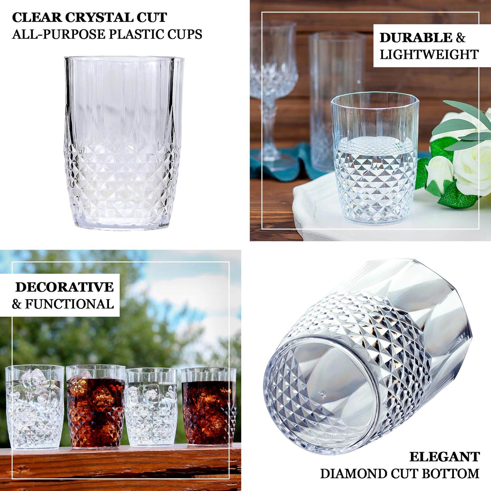6-Pack Transparent Plastic All-Purpose Cups 16oz, Crystal Cut Style Clear - Shatterproof Short Tumblers - Image 5