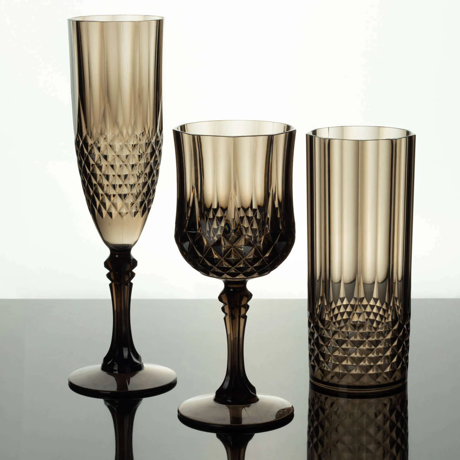 6-Pack Transparent Plastic Champagne Glasses 8oz, Crystal Cut Style Black - Shatterproof Wedding Toast Flutes - Image 10