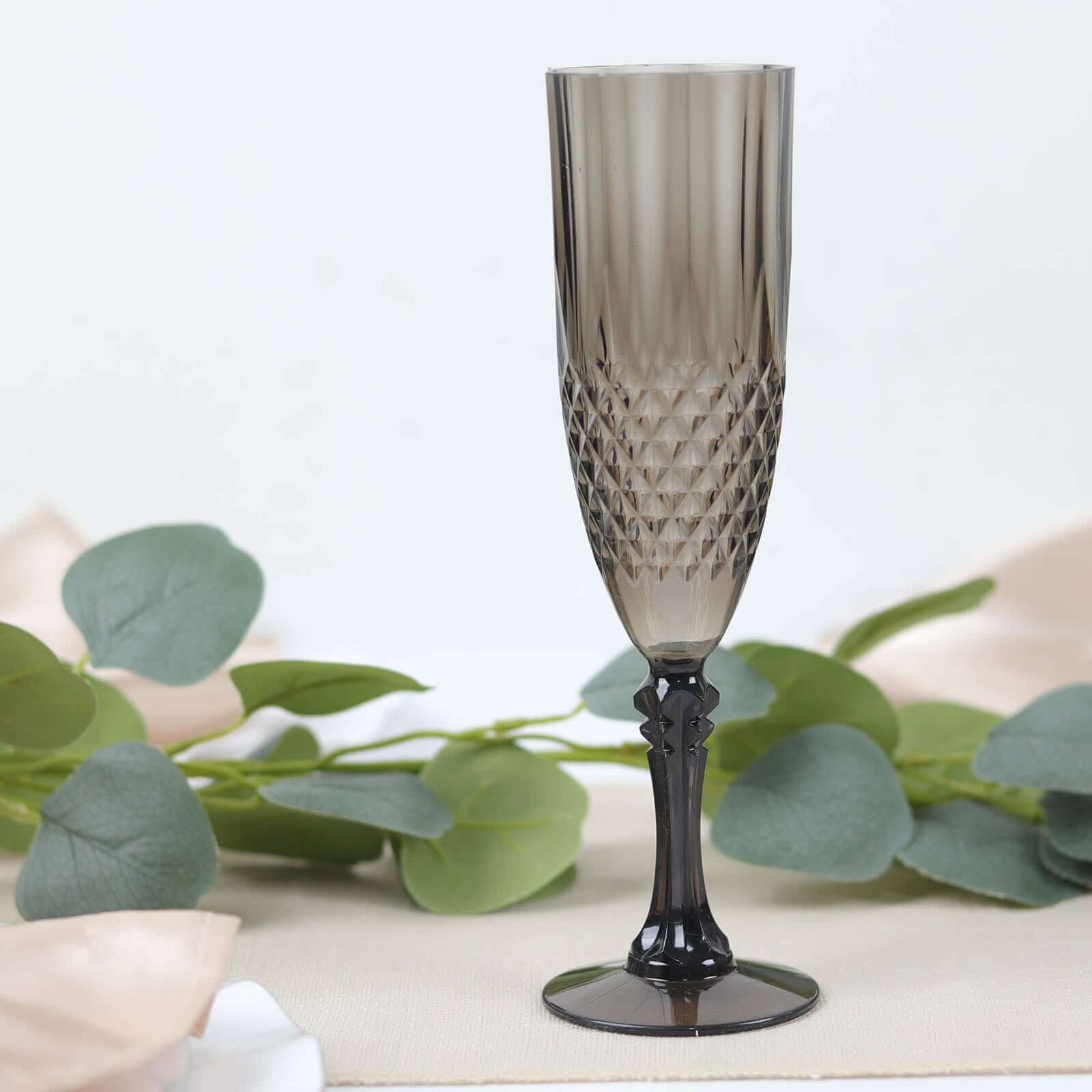 6-Pack Transparent Plastic Champagne Glasses 8oz, Crystal Cut Style Black - Shatterproof Wedding Toast Flutes - Image 9