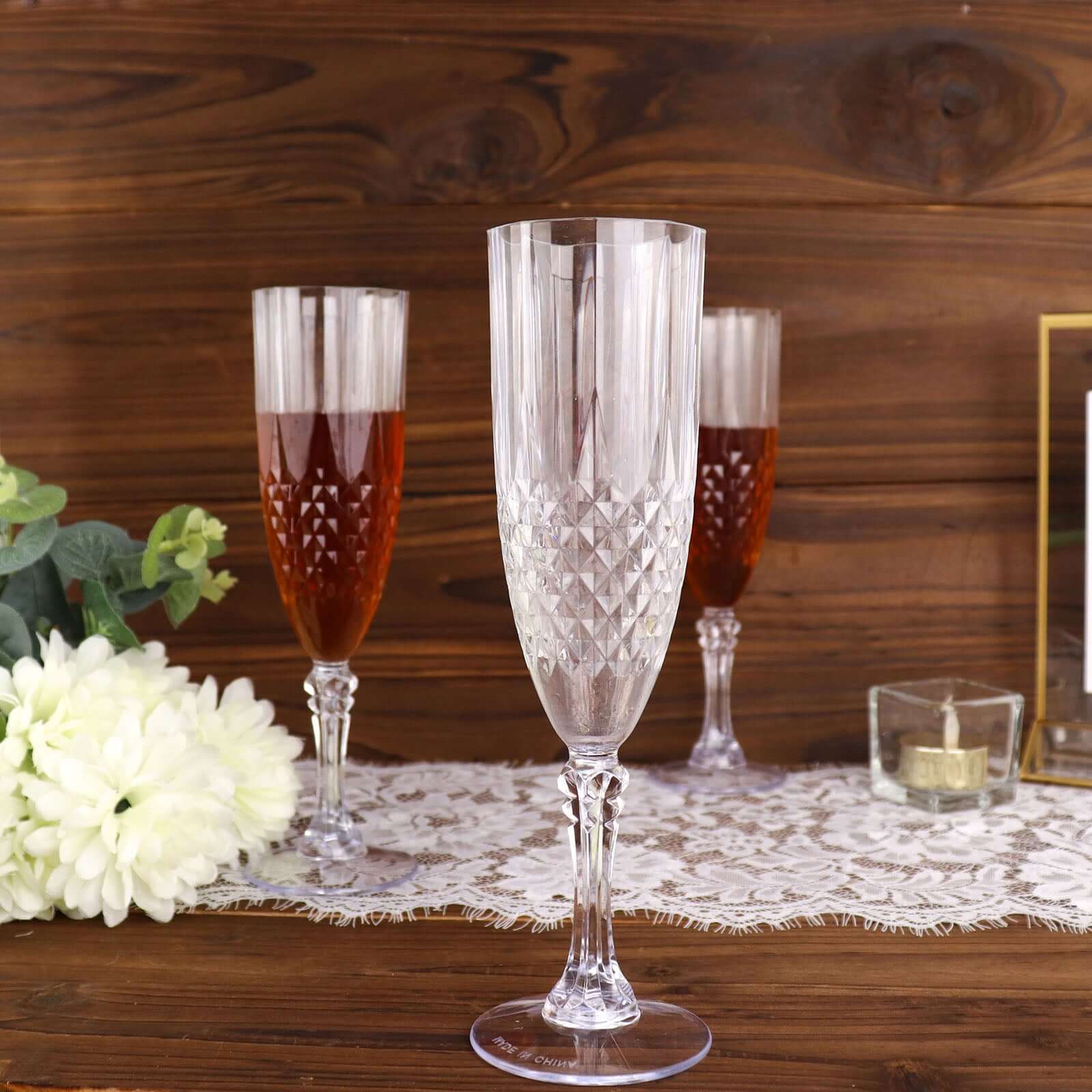 6-Pack Transparent Plastic Champagne Glasses 8oz, Crystal Cut Style Clear - Shatterproof Wedding Toast Flutes - Image 8