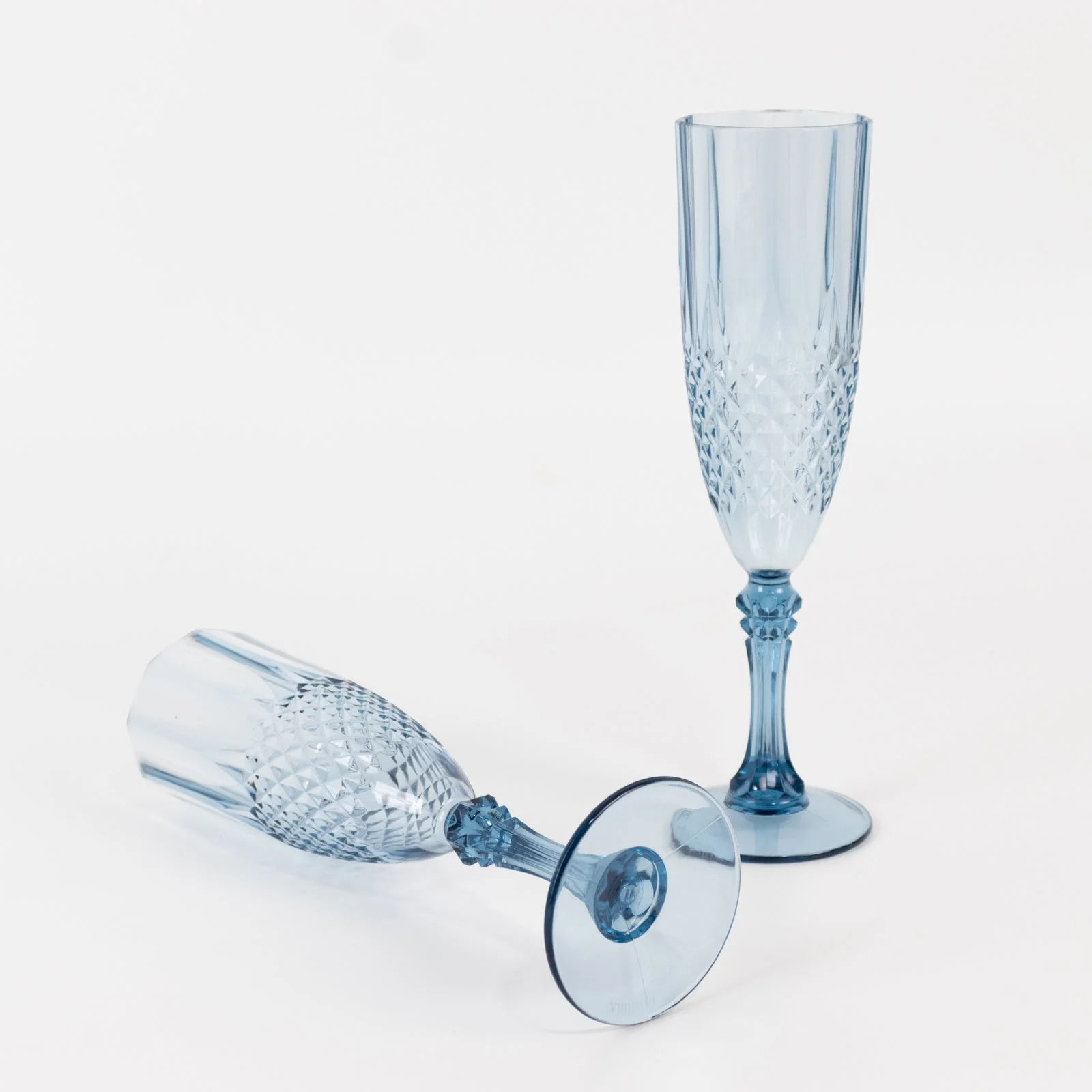 6-Pack Transparent Plastic Champagne Glasses 8oz, Crystal Cut Style Dusty Blue - Shatterproof Wedding Toast Flutes - Image 8