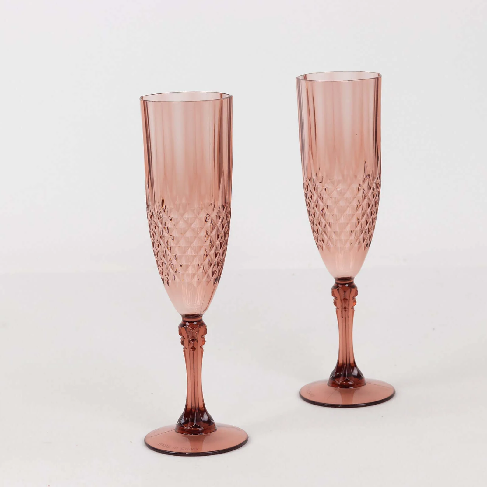 6-Pack Transparent Plastic Champagne Glasses 8oz, Crystal Cut Style Dusty Rose - Shatterproof Wedding Toast Flutes - Image 8