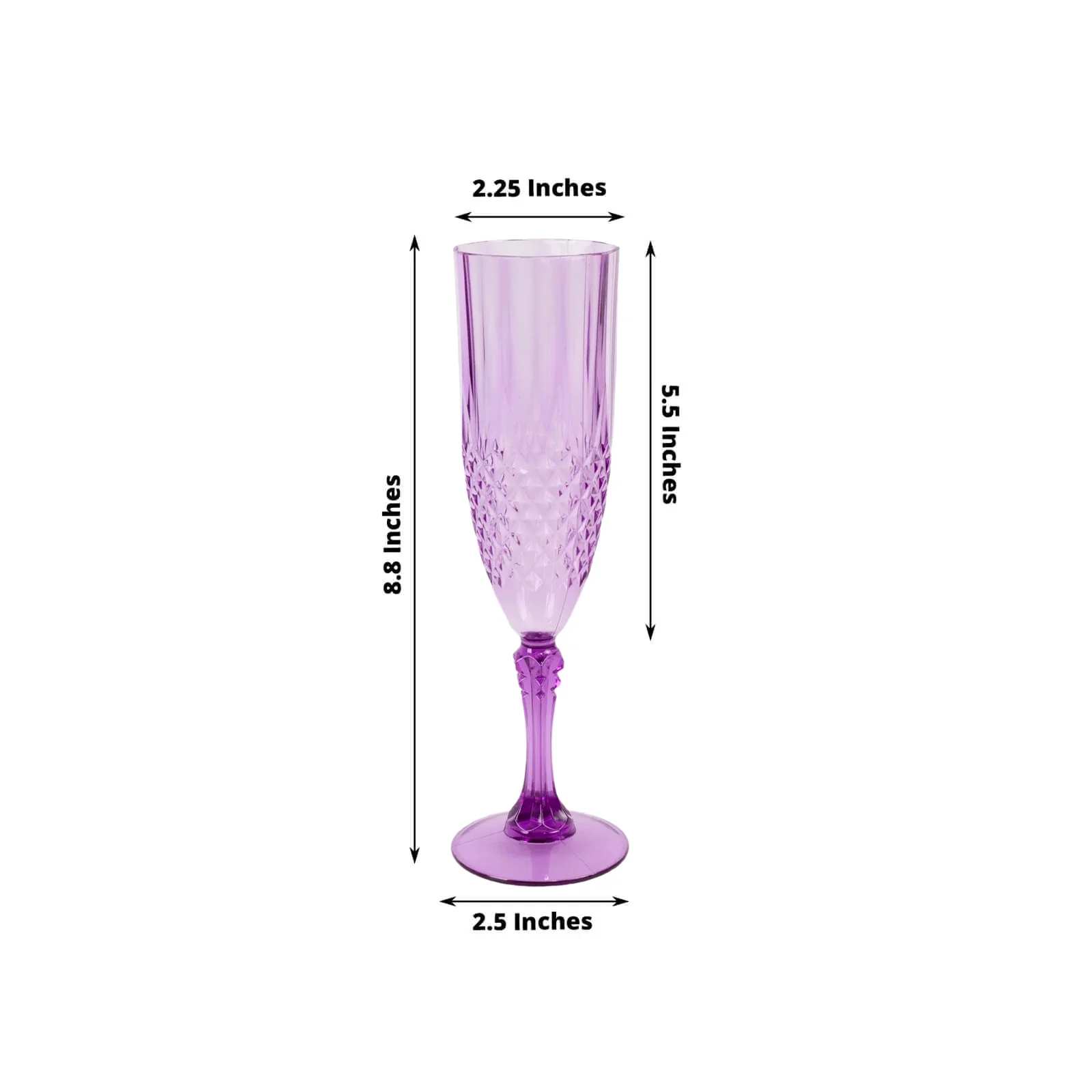 6-Pack Transparent Plastic Champagne Glasses 8oz, Crystal Cut Style Purple - Shatterproof Wedding Toast Flutes - Image 2