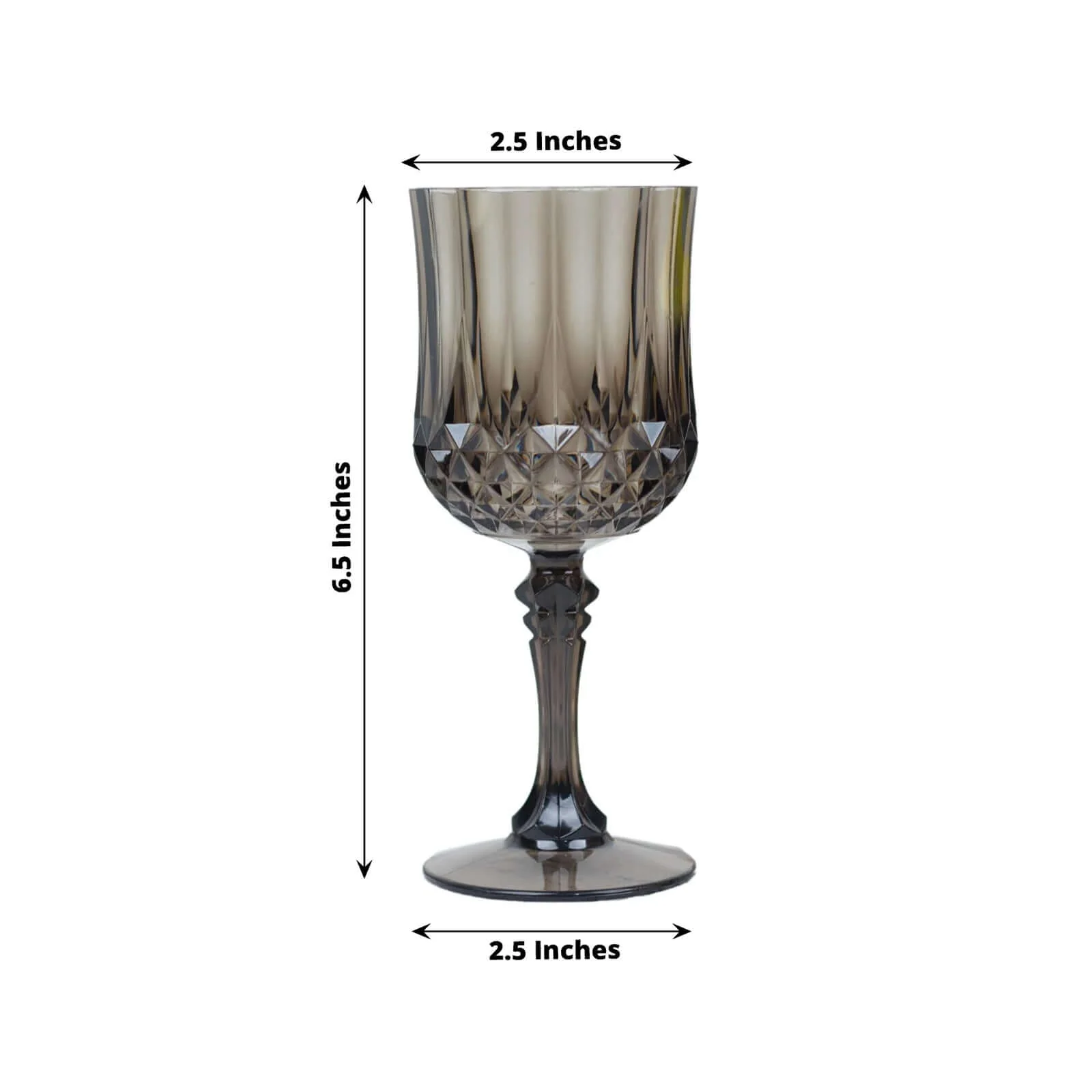 6-Pack Transparent Plastic Crystal Cut Wine Glasses 8oz, Black - Shatterproof Cocktail Goblets - Image 3