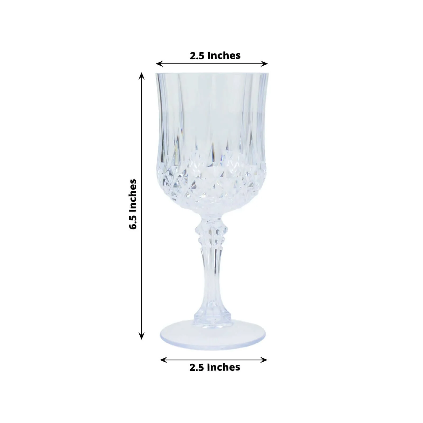 6-Pack Transparent Plastic Crystal Cut Wine Glasses 8oz, Clear - Shatterproof Cocktail Goblets - Image 3