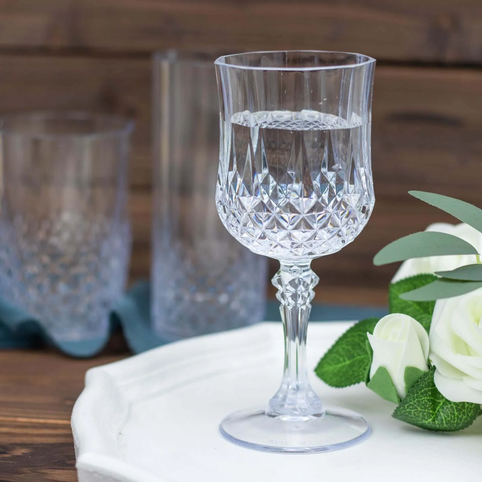 6-Pack Transparent Plastic Crystal Cut Wine Glasses 8oz, Clear - Shatterproof Cocktail Goblets - Image 8