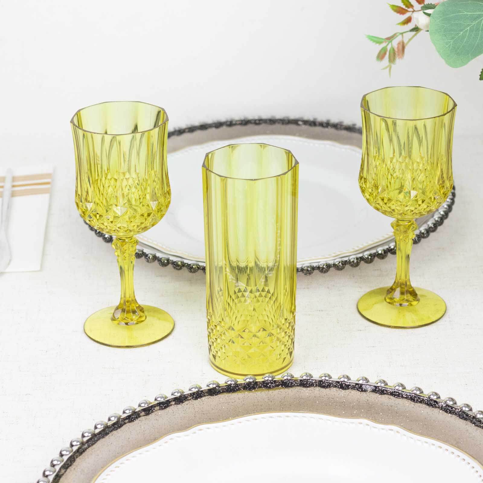 6-Pack Transparent Plastic Crystal Cut Wine Glasses 8oz, Green - Shatterproof Cocktail Goblets - Image 2
