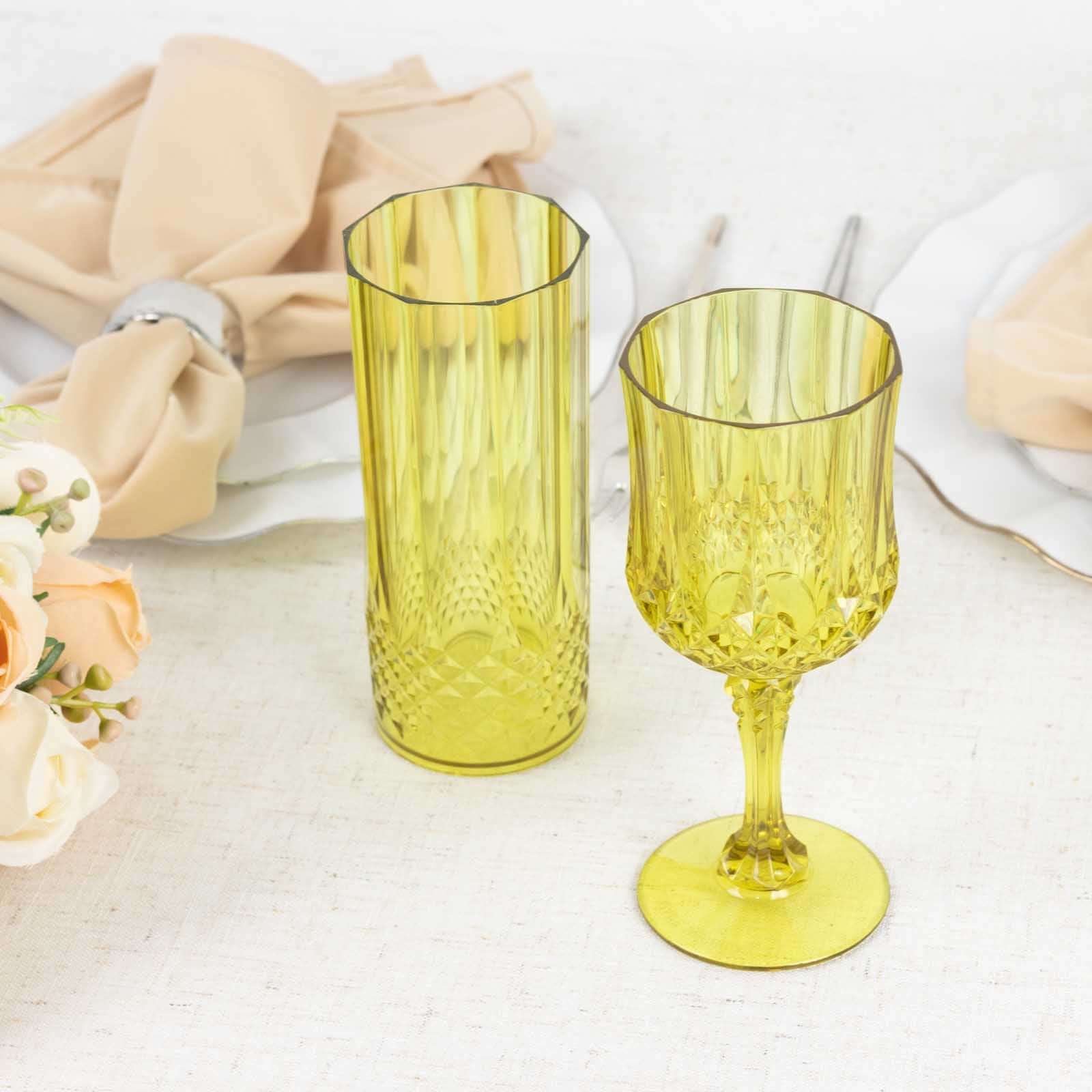 6-Pack Transparent Plastic Crystal Cut Wine Glasses 8oz, Green - Shatterproof Cocktail Goblets - Image 9