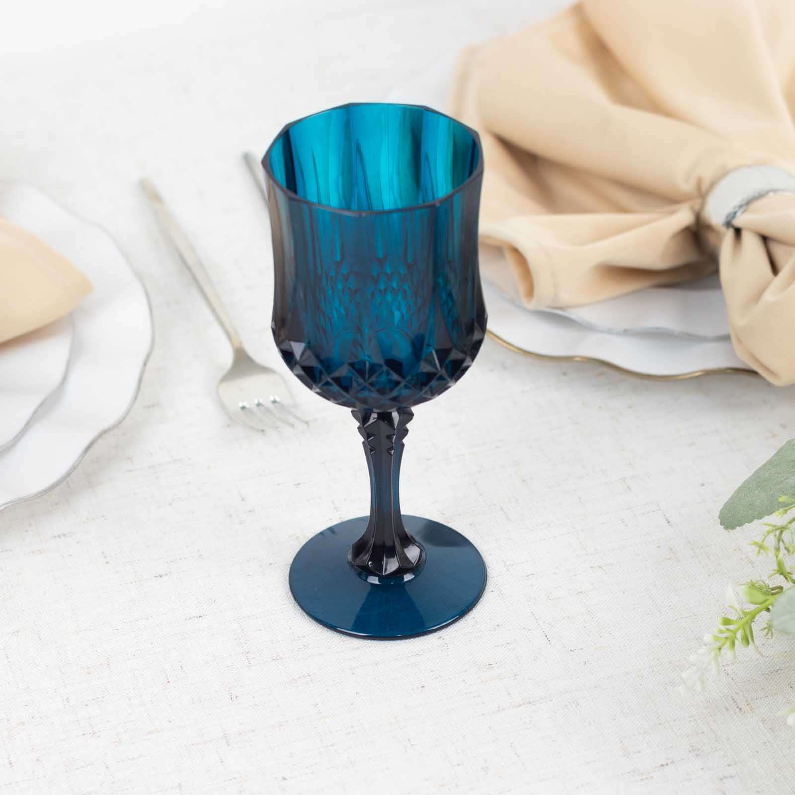 6-Pack Transparent Plastic Crystal Cut Wine Glasses 8oz, Navy Blue - Shatterproof Cocktail Goblets - Image 7