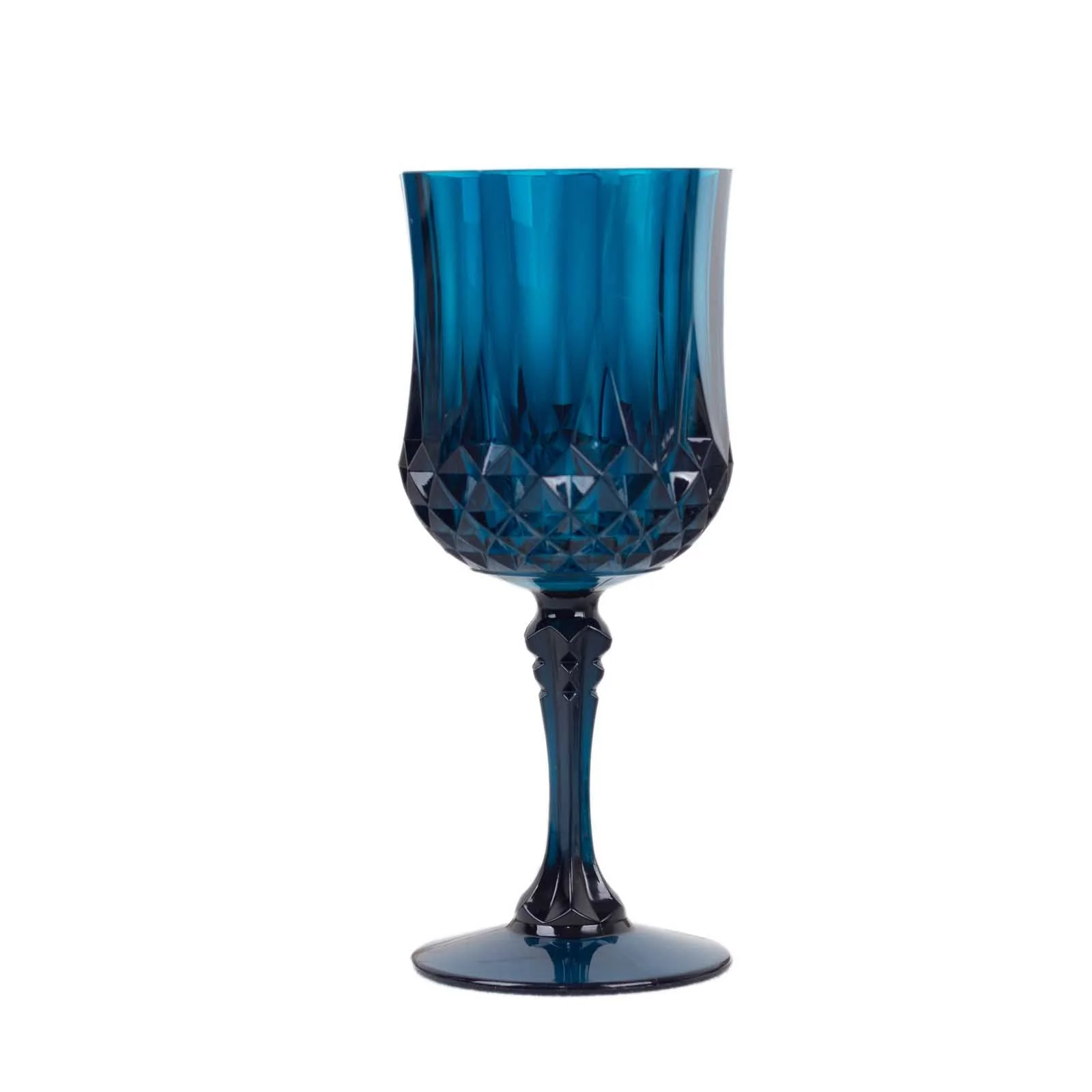 6-Pack Transparent Plastic Crystal Cut Wine Glasses 8oz, Navy Blue - Shatterproof Cocktail Goblets - Image 8