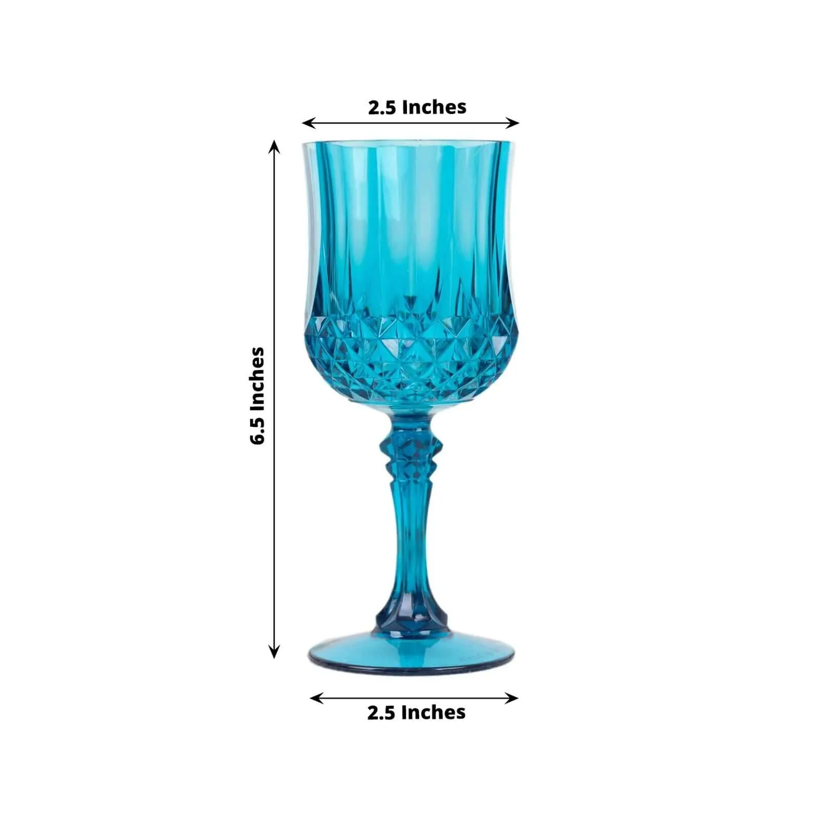 6-Pack Transparent Plastic Crystal Cut Wine Glasses 8oz, Ocean Blue - Shatterproof Cocktail Goblets - Image 3