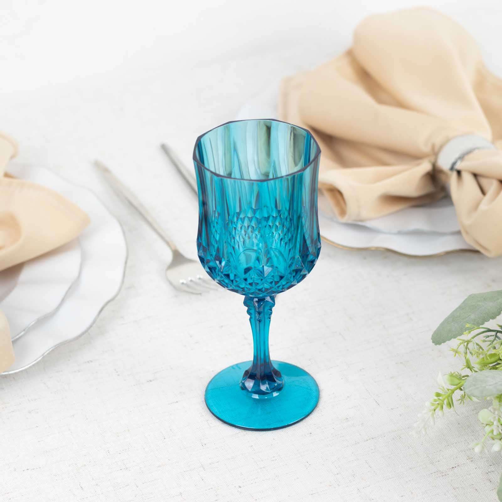 6-Pack Transparent Plastic Crystal Cut Wine Glasses 8oz, Ocean Blue - Shatterproof Cocktail Goblets - Image 7