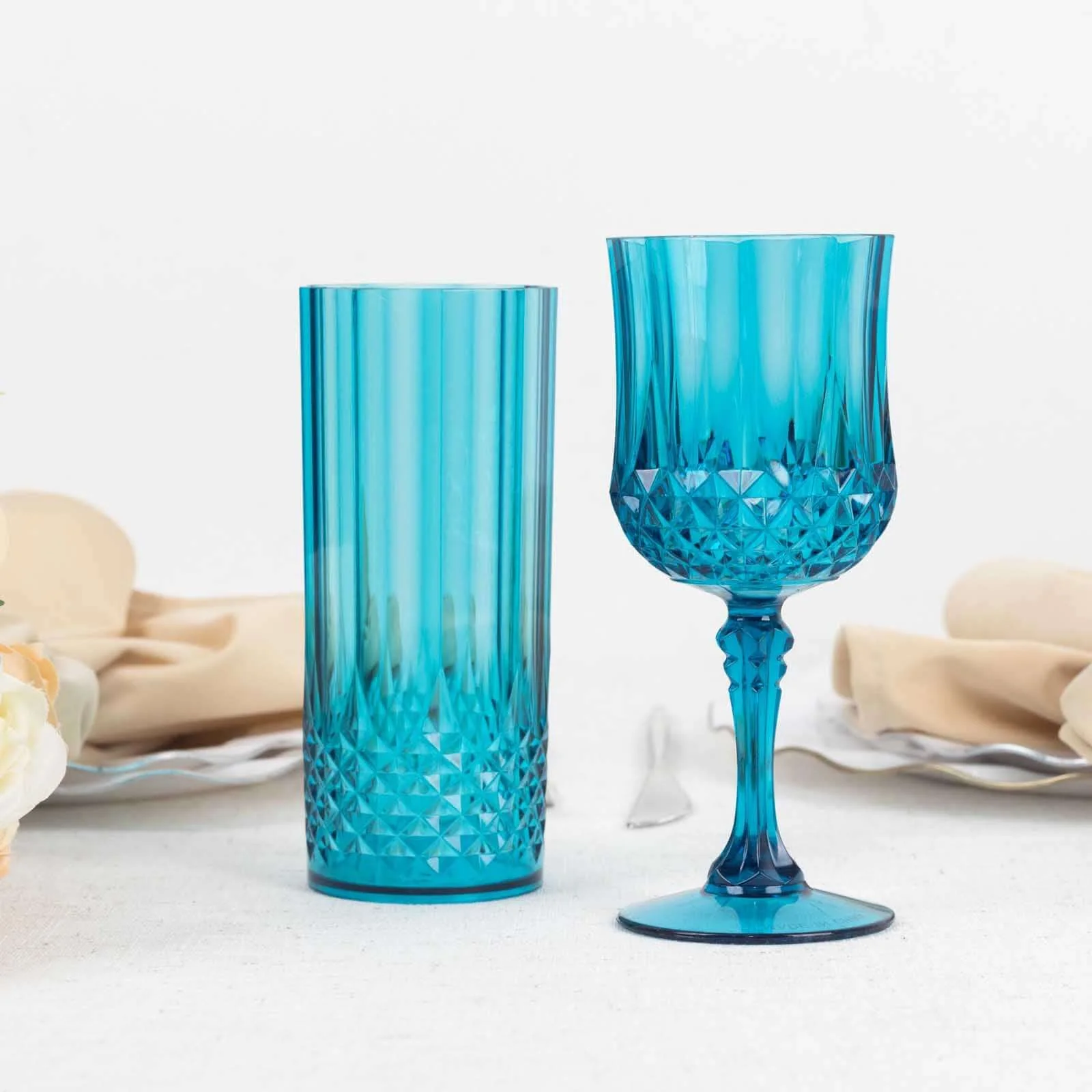 6-Pack Transparent Plastic Crystal Cut Wine Glasses 8oz, Ocean Blue - Shatterproof Cocktail Goblets - Image 9