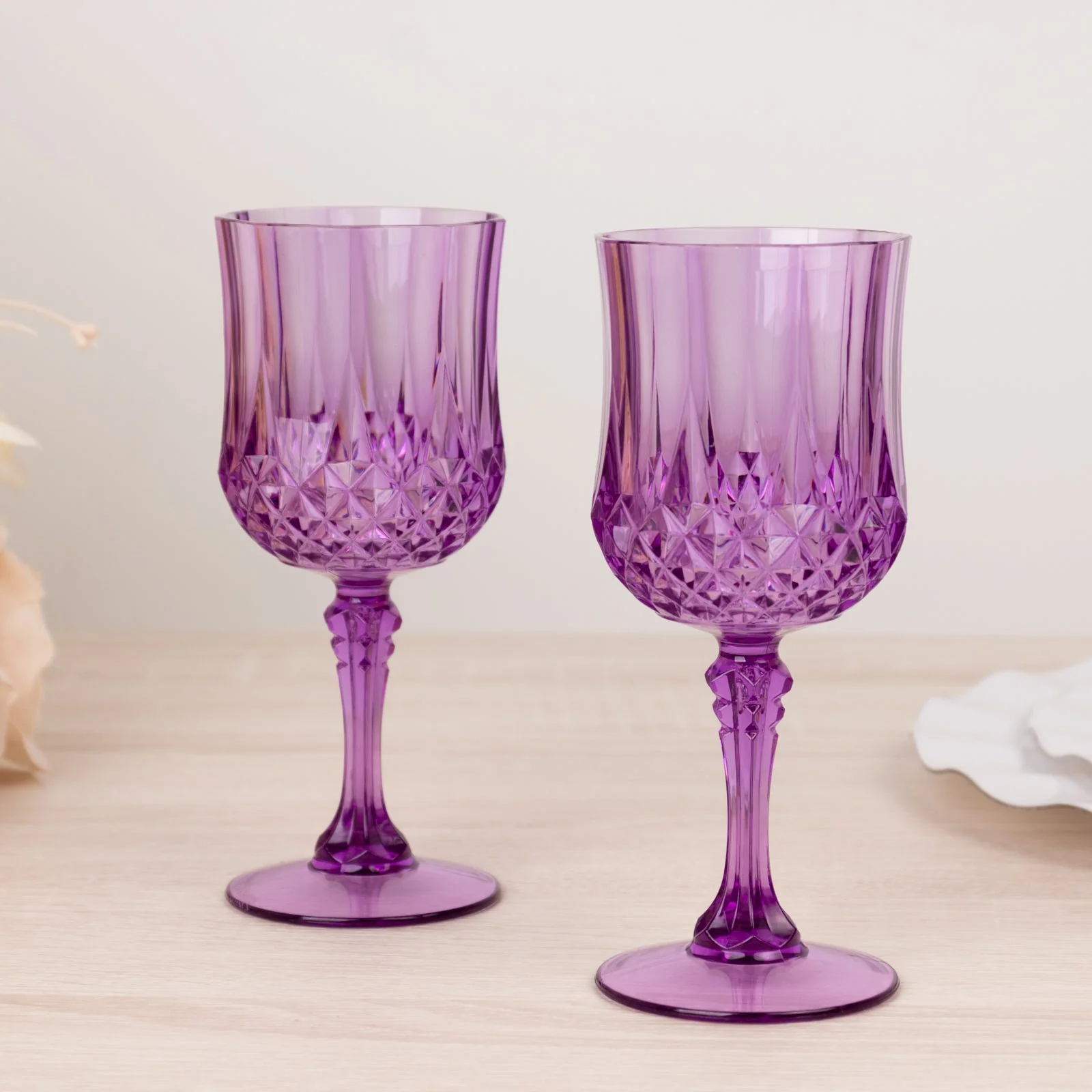 6-Pack Transparent Plastic Crystal Cut Wine Glasses 8oz, Purple - Shatterproof Cocktail Goblets - Image 7