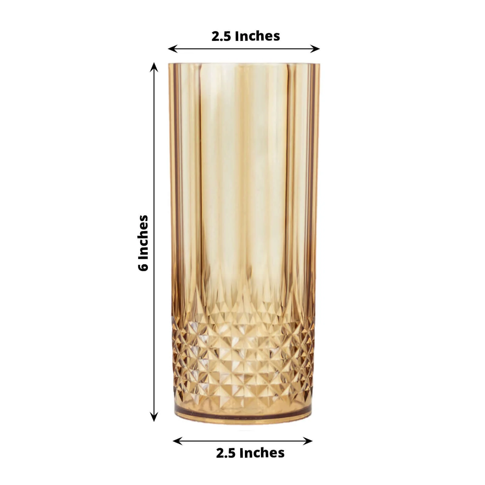 6-Pack Transparent Plastic Highball Drink Glasses 14oz, Crystal Cut Style Amber Gold - Shatterproof Tall Cocktail Tumblers - Image 3