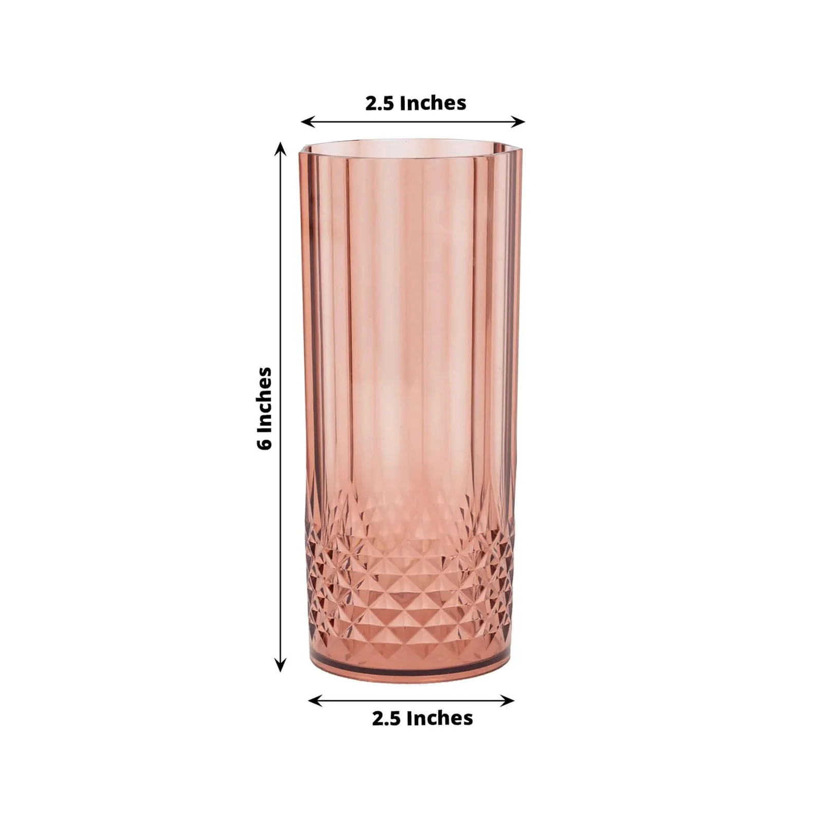 6-Pack Transparent Plastic Highball Drink Glasses 14oz, Crystal Cut Style Dusty Rose - Shatterproof Tall Cocktail Tumblers - Image 3