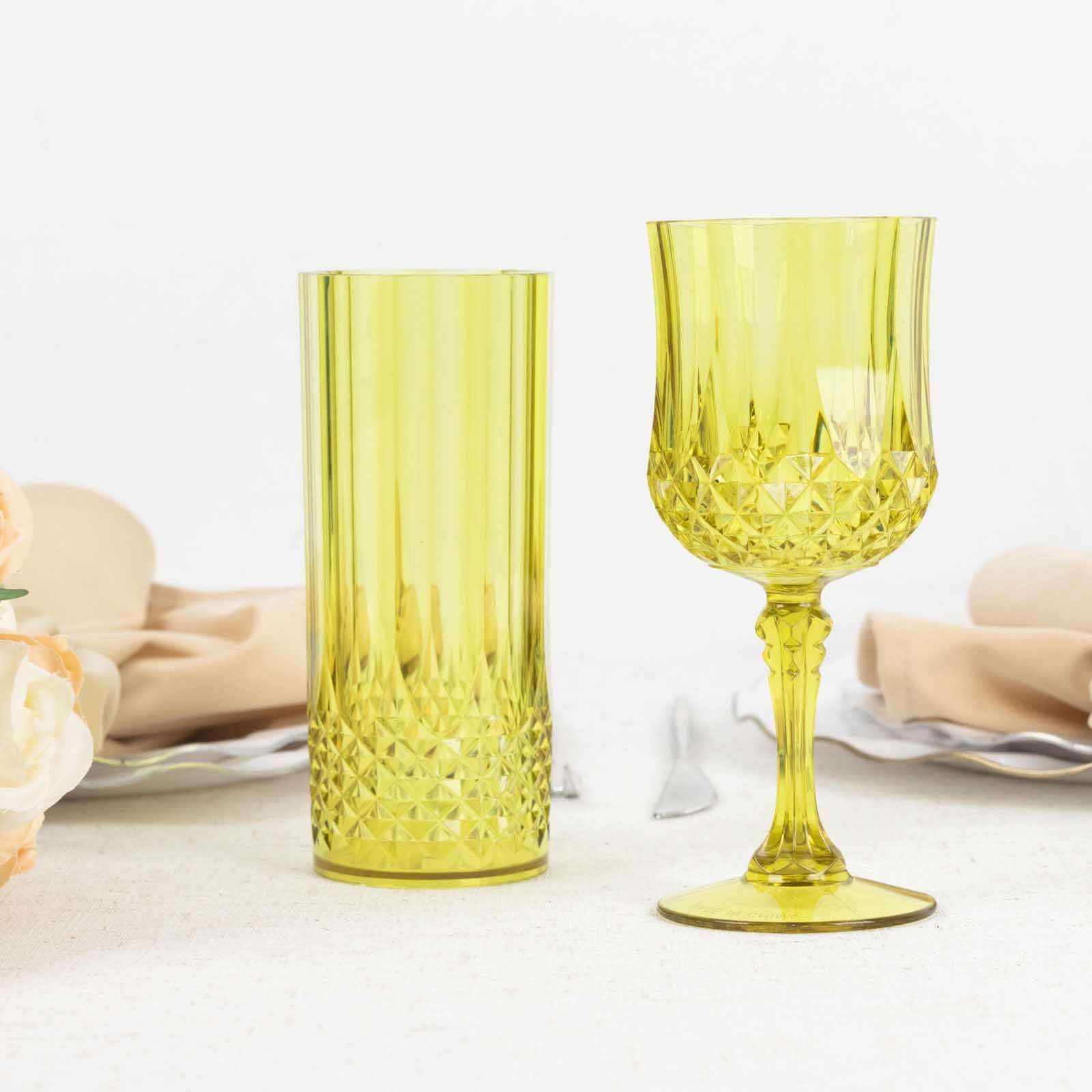 6-Pack Transparent Plastic Highball Drink Glasses 14oz, Crystal Cut Style Green - Shatterproof Tall Cocktail Tumblers - Image 9