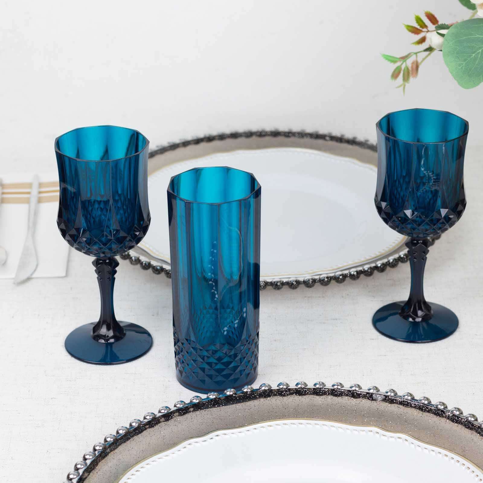 6-Pack Transparent Plastic Highball Drink Glasses 14oz, Crystal Cut Style Navy Blue - Shatterproof Tall Cocktail Tumblers - Image 10