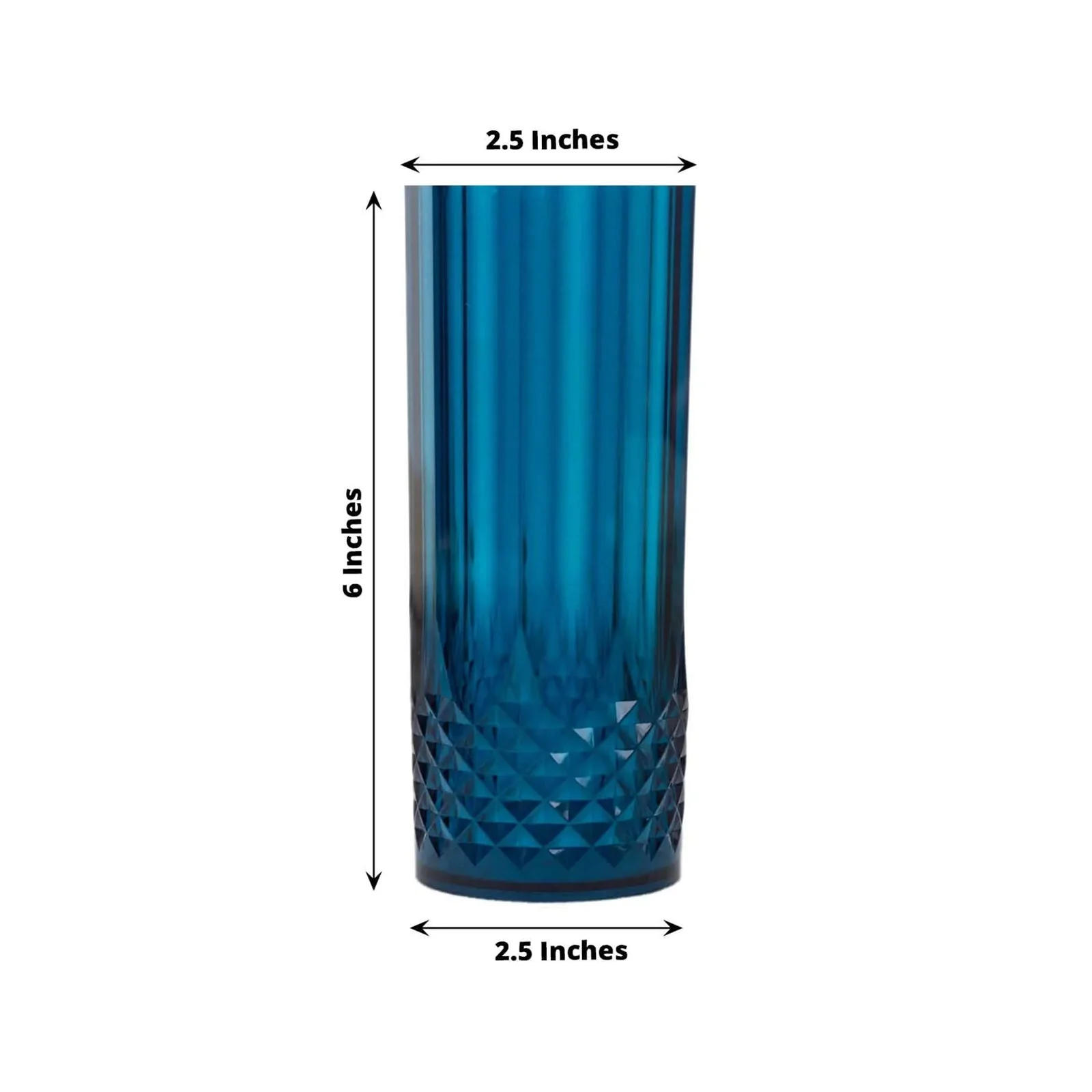 6-Pack Transparent Plastic Highball Drink Glasses 14oz, Crystal Cut Style Navy Blue - Shatterproof Tall Cocktail Tumblers - Image 3