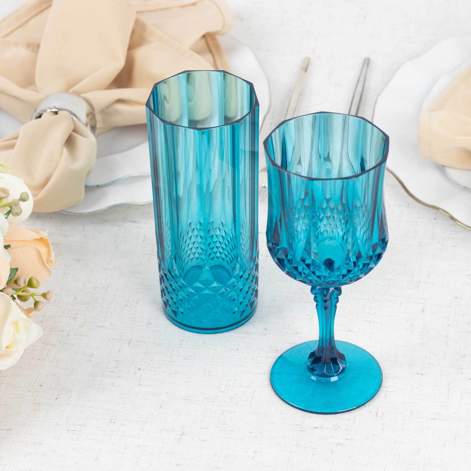 6-Pack Transparent Plastic Highball Drink Glasses 14oz, Crystal Cut Style Ocean Blue - Shatterproof Tall Cocktail Tumblers - Image 9