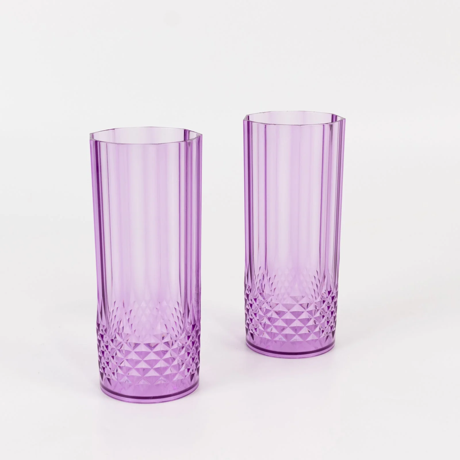 6-Pack Transparent Plastic Highball Drink Glasses 14oz, Crystal Cut Style Purple - Shatterproof Tall Cocktail Tumblers - Image 8