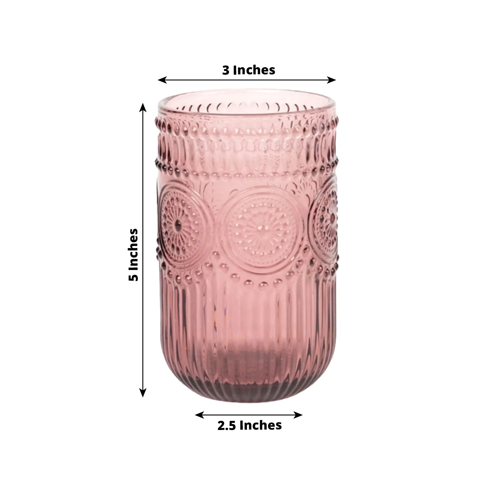 6-Pack Vintage Embossed Glass Tumblers 14oz Highball Design Dusty Rose - Textured Floral Pattern for Cocktails & Drinks - Image 2